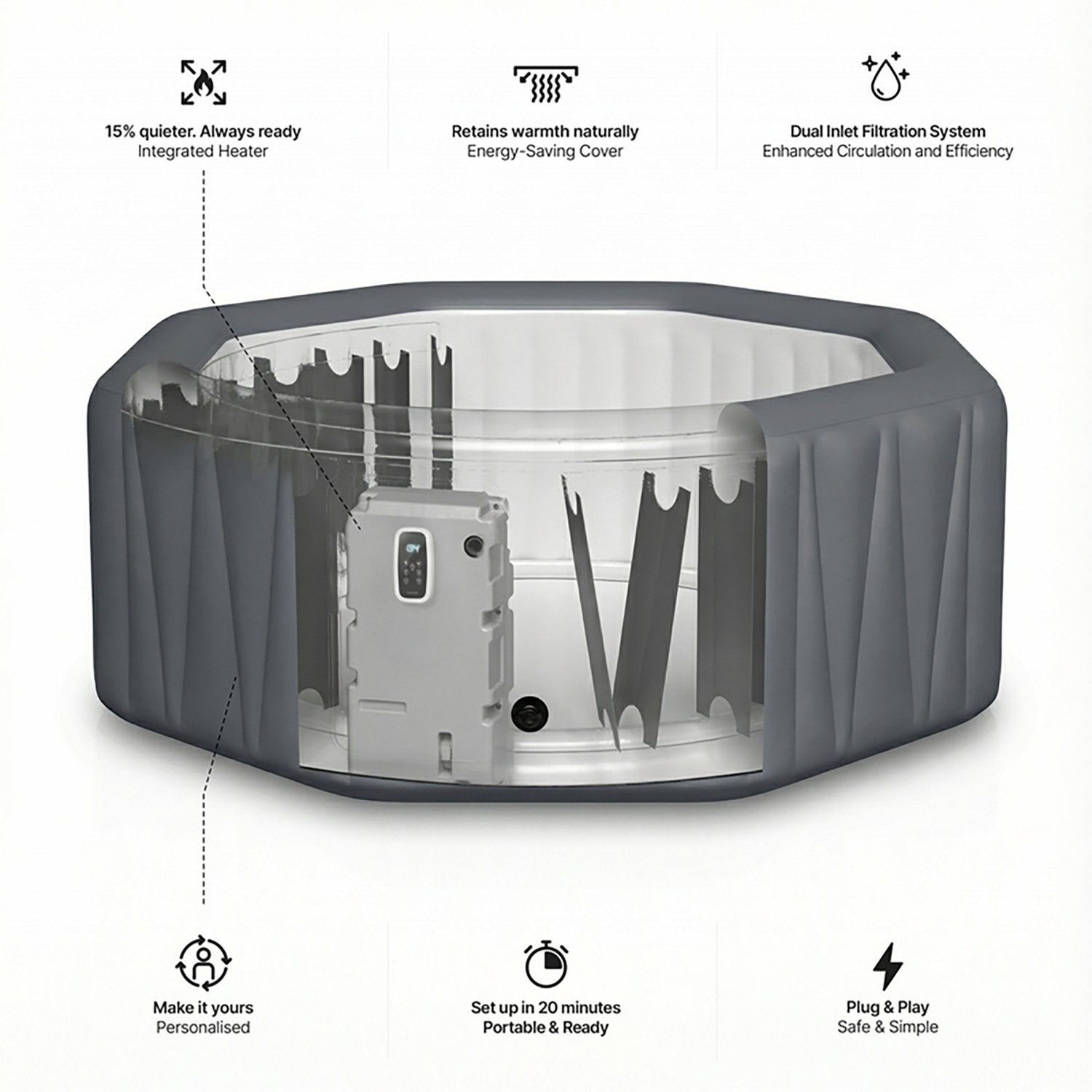 Wave Aegean 6.5 ft Octagonal Inflatable Spa Hot Tub - view number 2