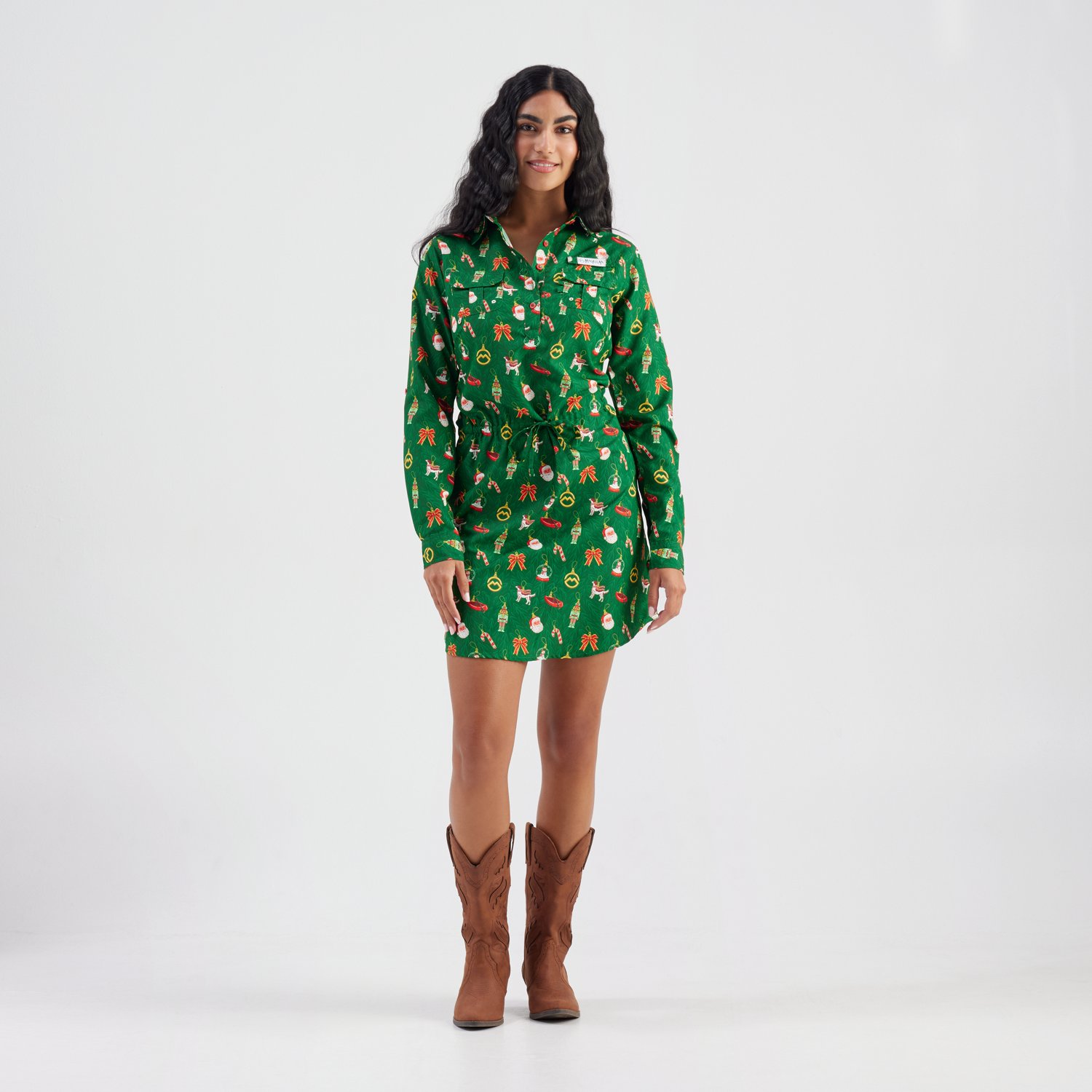 Magellan Outdoors Women's Laguna Madre Holiday Ornament Long Sleeve Dress