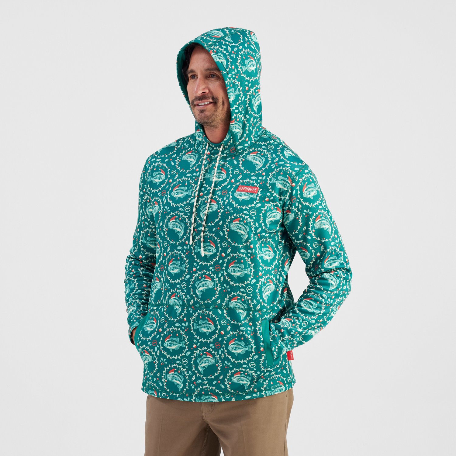 Magellan Outdoors Men's Holiday Merry Fishmas Fleece Hoodie - view number 2