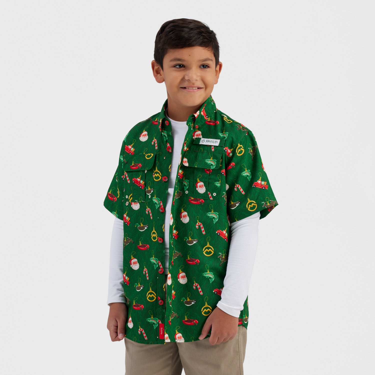 Magellan Outdoors Boys' Laguna Madre Holiday Ornaments Fishing Shirt