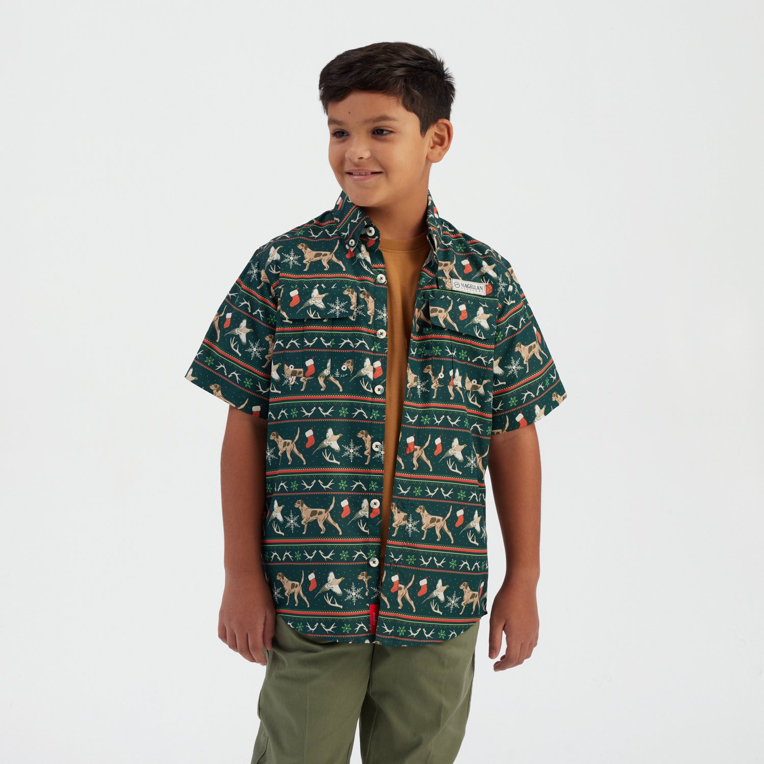 Magellan Outdoors Boys' Laguna Madre Holiday Fair Isle Fishing Shirt