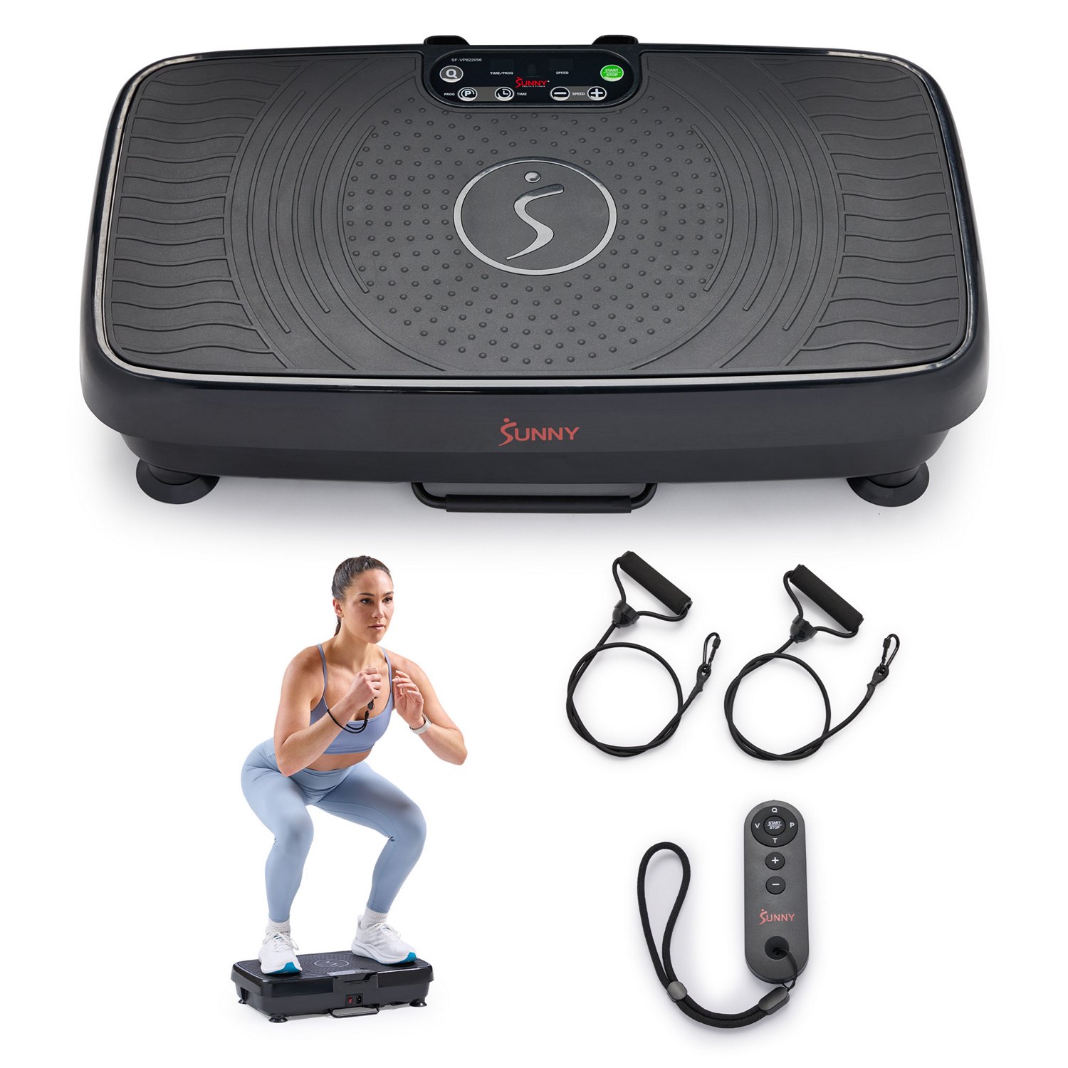 Sunny Health & Fitness Vibration Platform Machine with Resistance Bands