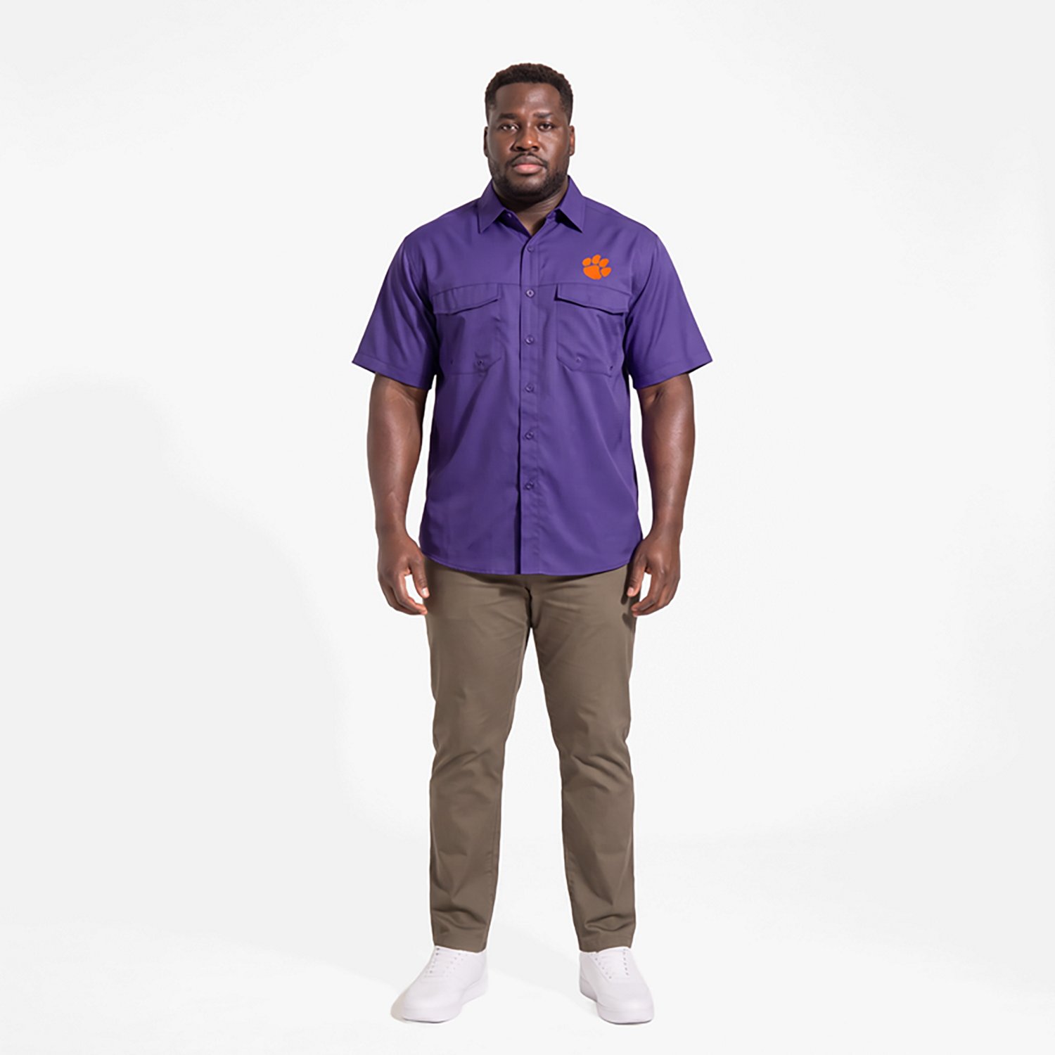 Antigua Men's Clemson University Game Day Woven Fishing Shirt - view number 4
