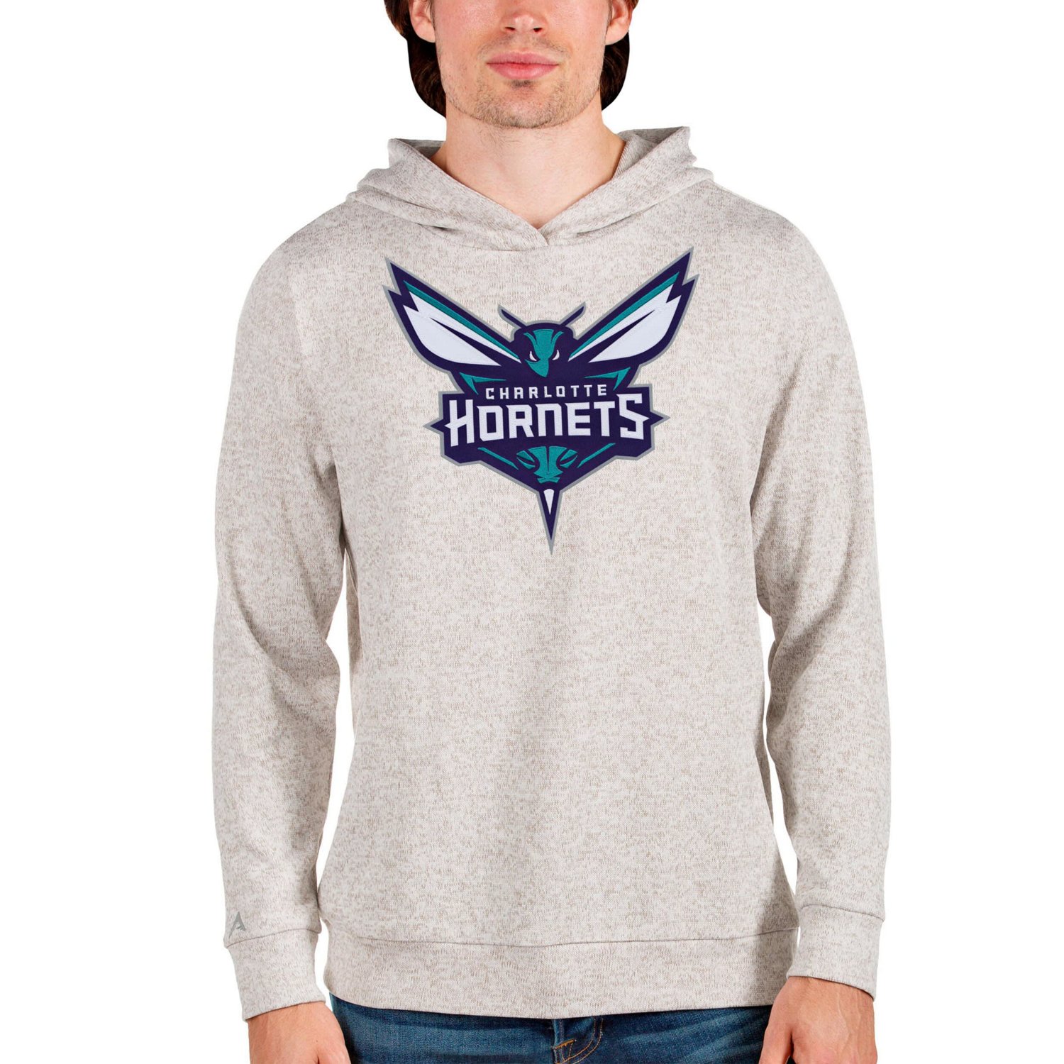 Antigua Heathered Gray Charlotte Hornets Logo Absolute Pullover Hoodie ...