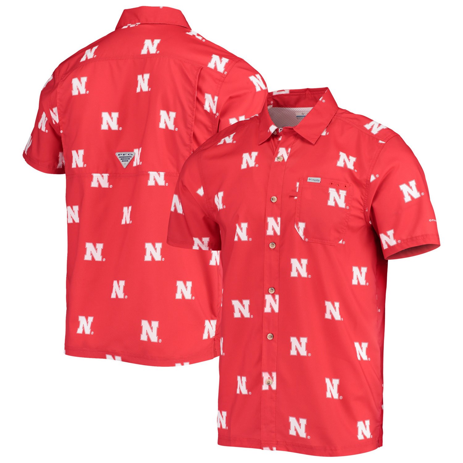 Columbia Nebraska Huskers Super Slack Tide Omni-Shade Button-Up Shirt ...