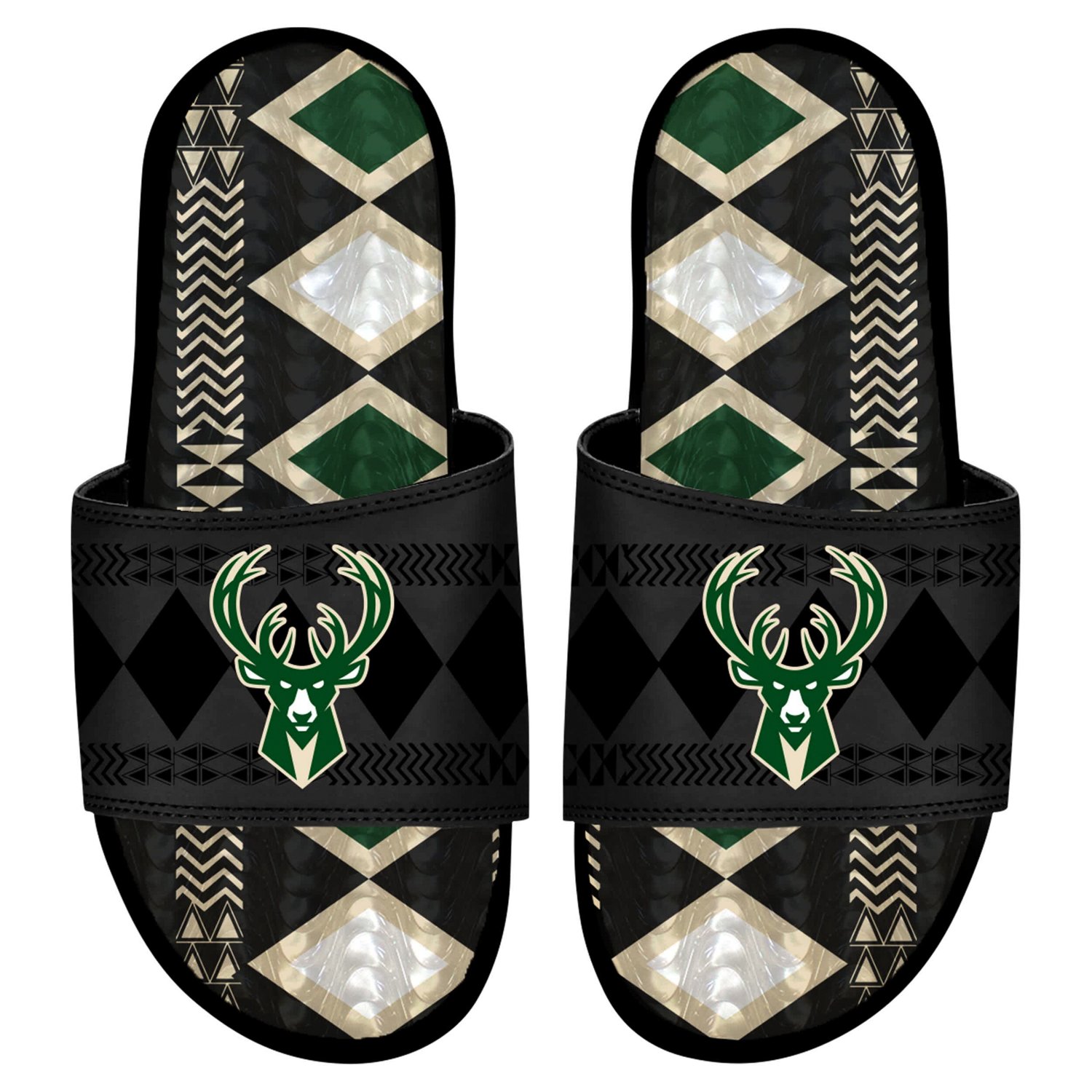 Men s ISlide Milwaukee Bucks Shooting Touch Rwanda Pattern Gel Slide Sandals Academy