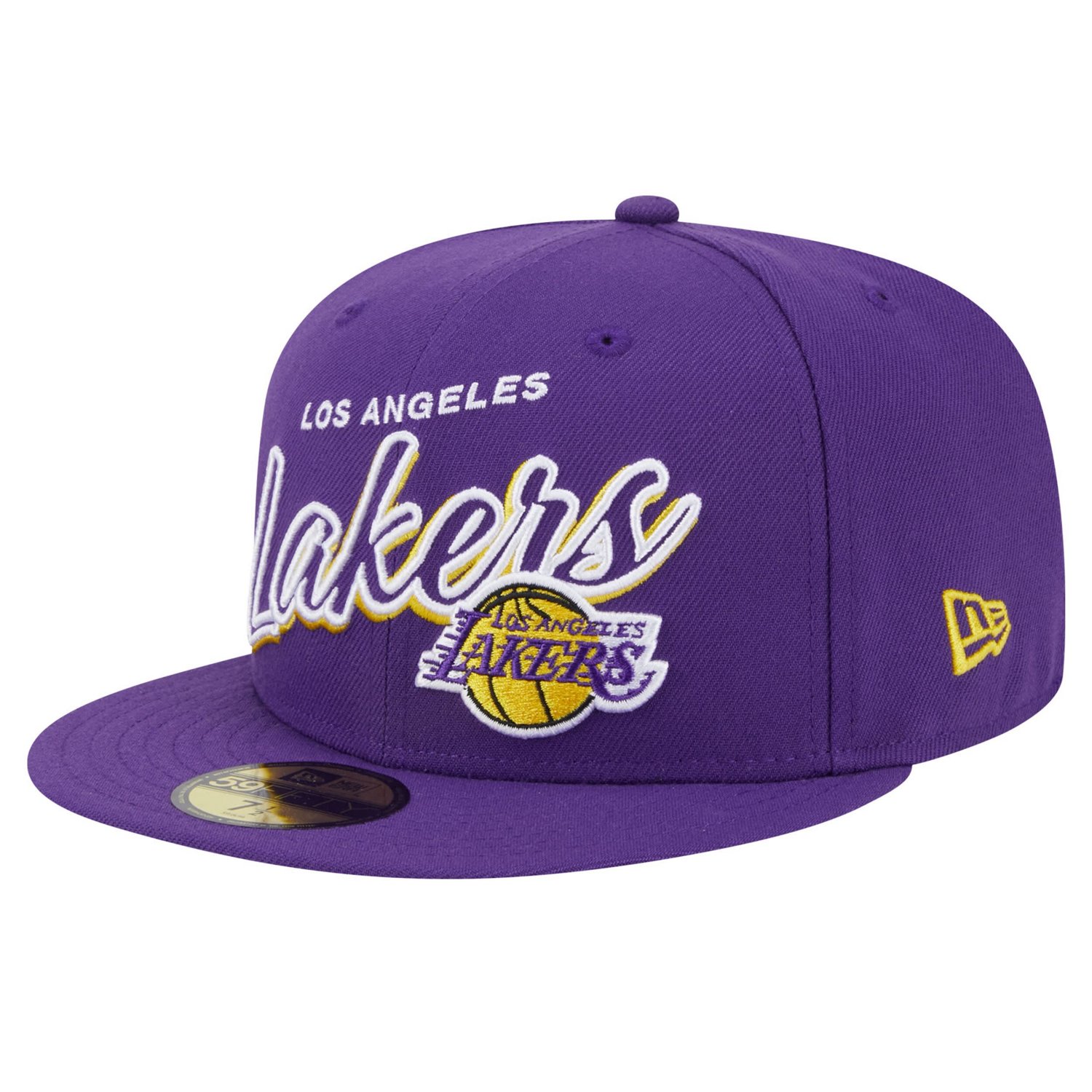 New Era Los Angeles Lakers Sport Night Script Sided 59FIFTY Fitted Hat ...