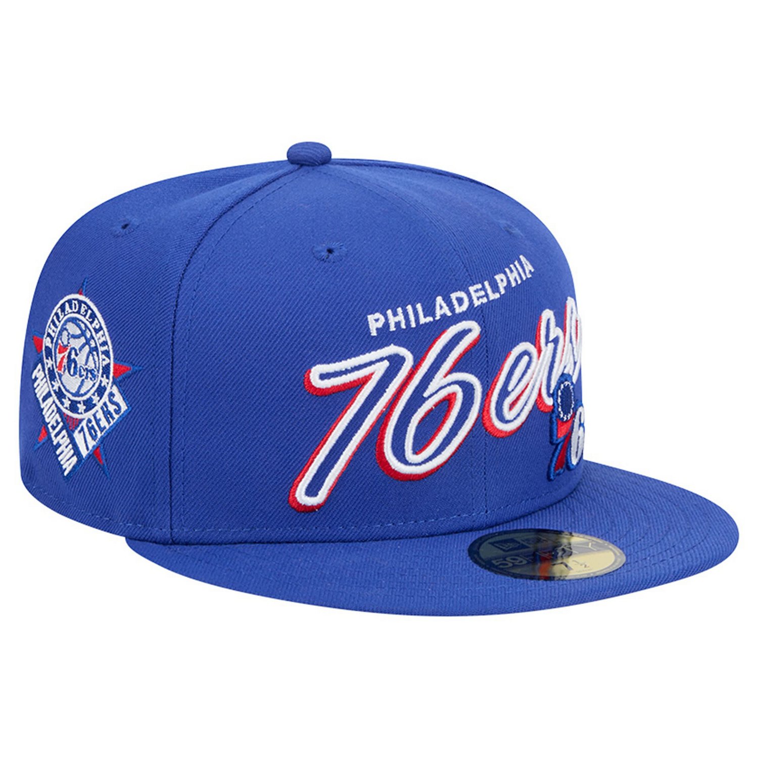 New Era Philadelphia 76ers Sport Night Script Sided 59FIFTY Fitted Hat ...