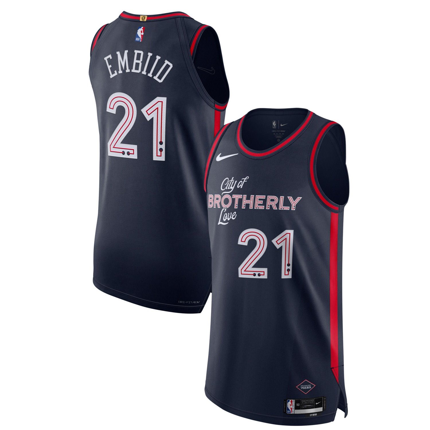 Nike Joel Embiid Philadelphia 76ers Authentic Jersey - City Edition ...