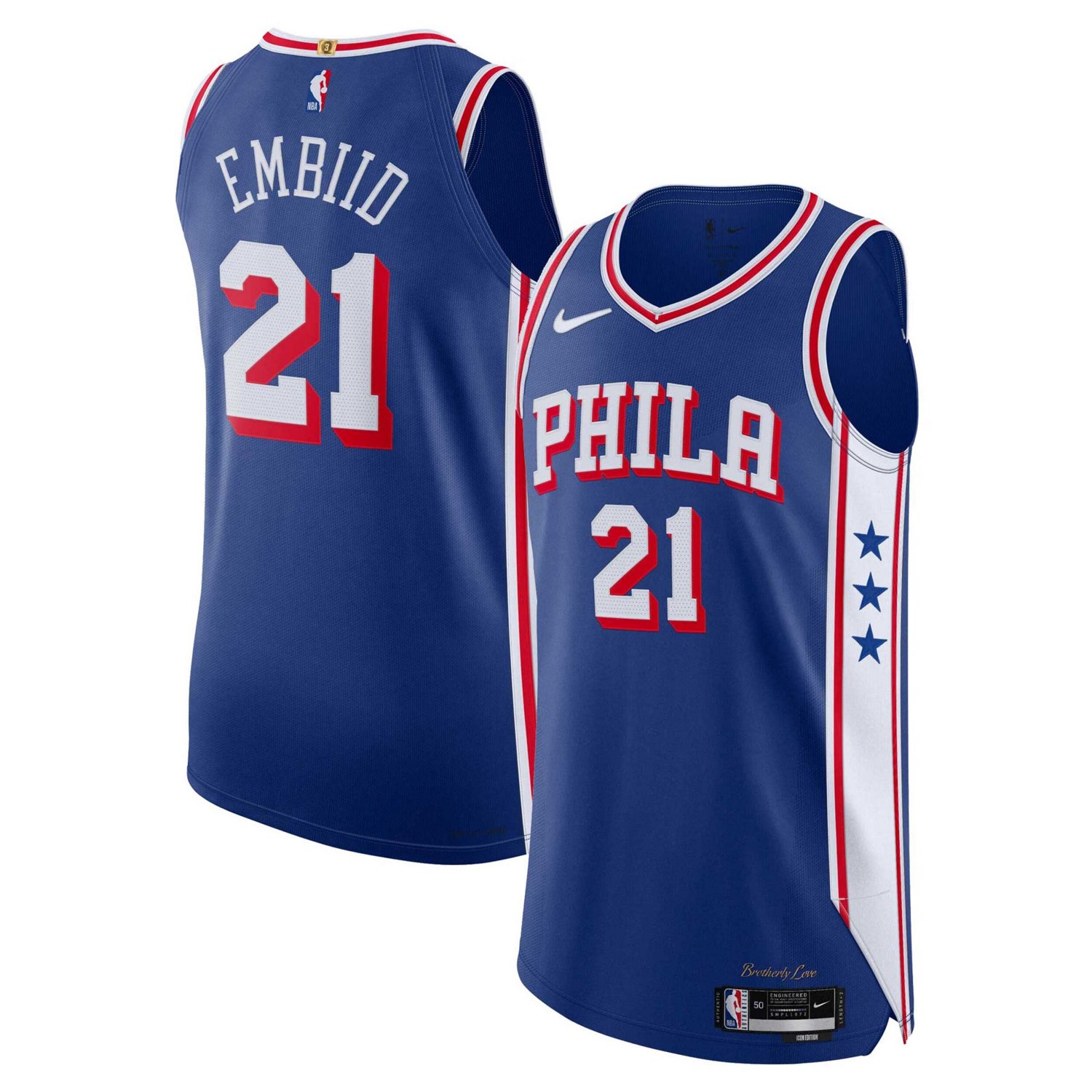 Nike Joel Embiid Philadelphia 76ers Authentic Jersey - Icon Edition ...