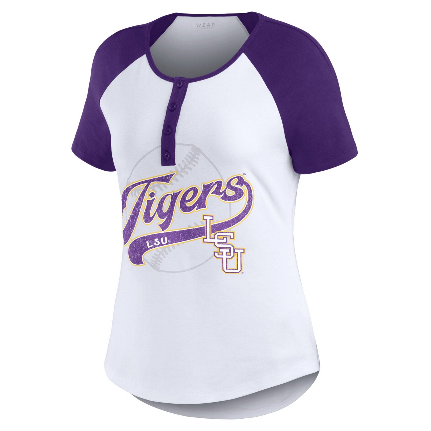 WEAR by Erin Andrews LSU Tigers Baseball Logo Raglan Henley T-Shirt