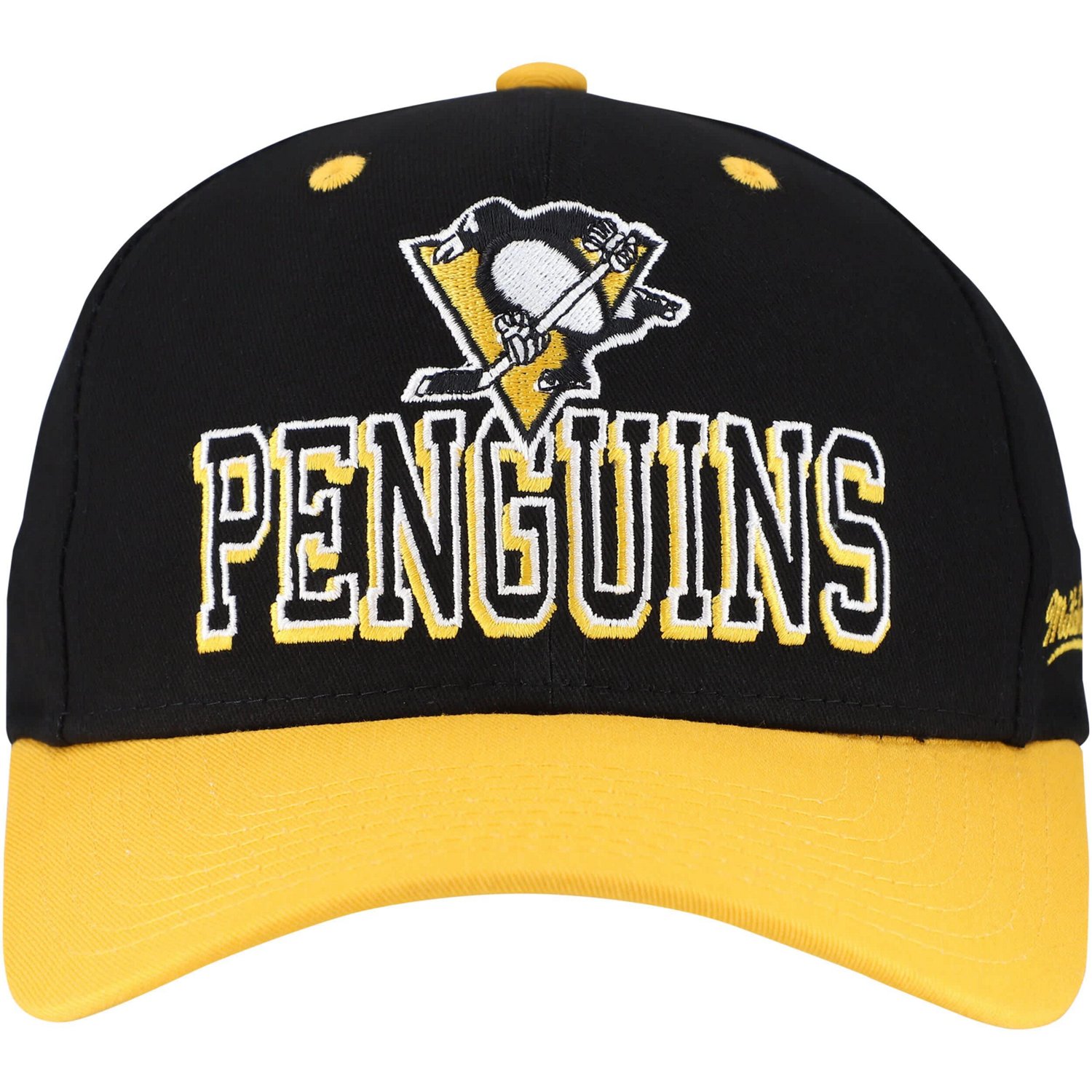Mitchell Ness Gold Pittsburgh Penguins Backside Script Two-Tone Pro ...