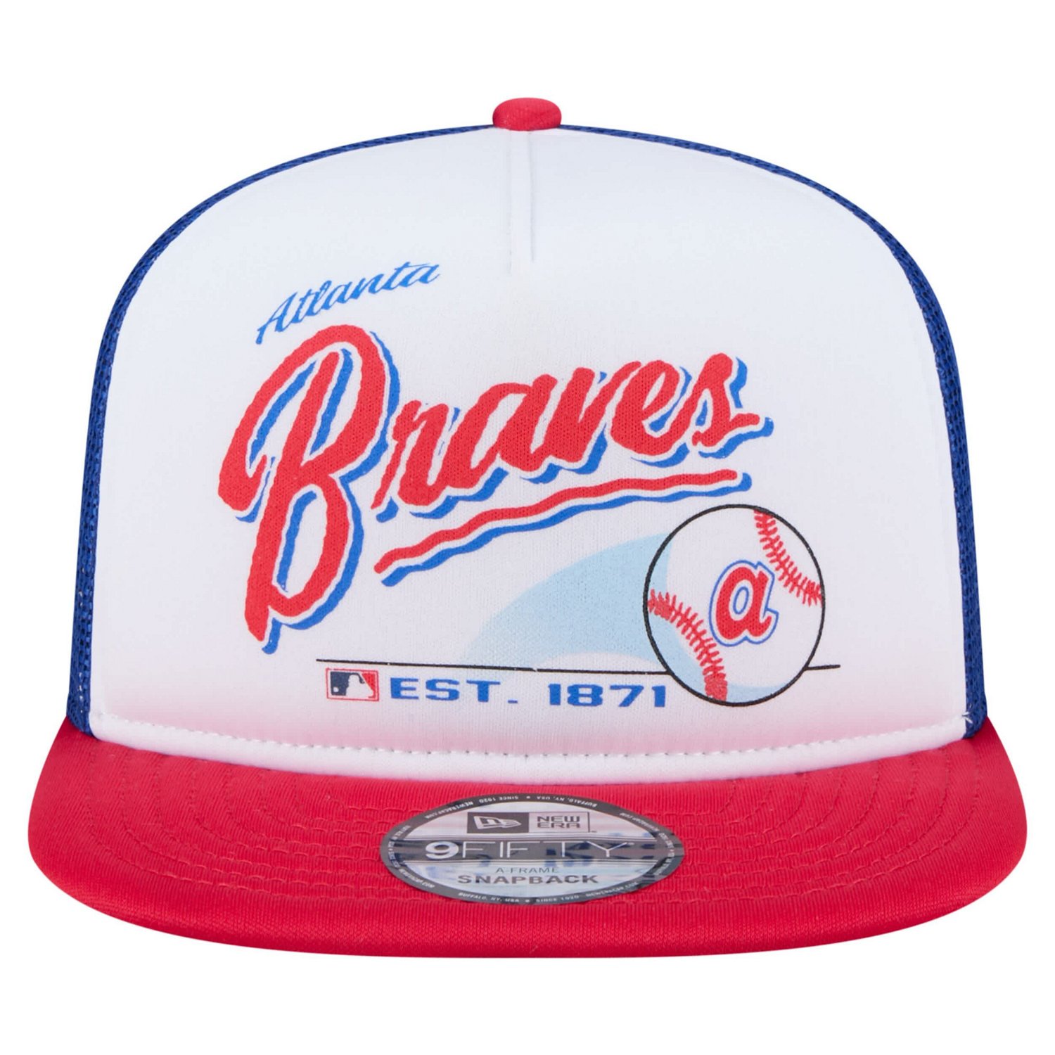 New Era Red Atlanta Braves Retro Script Trucker 9FIFTY Snapback Hat ...