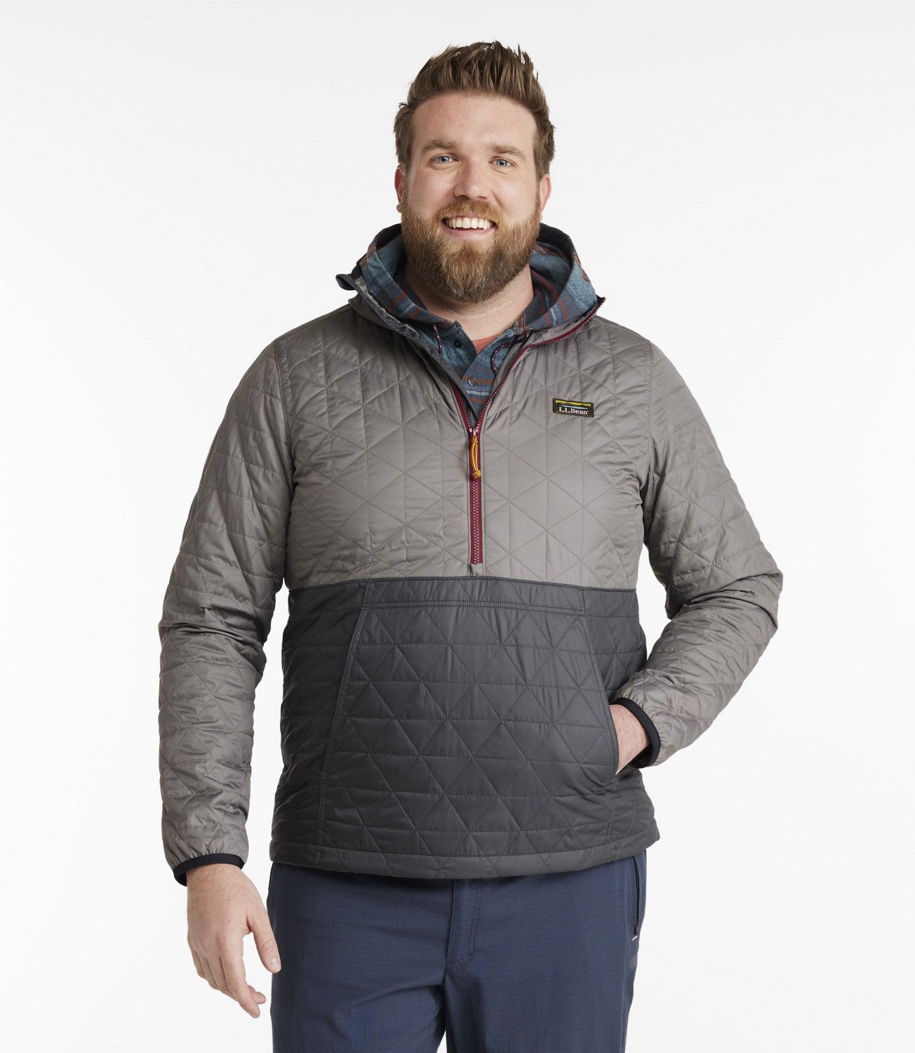 L.L.Bean Men's Katahdin Insulated Colorblock Pullover Hoodie Academy