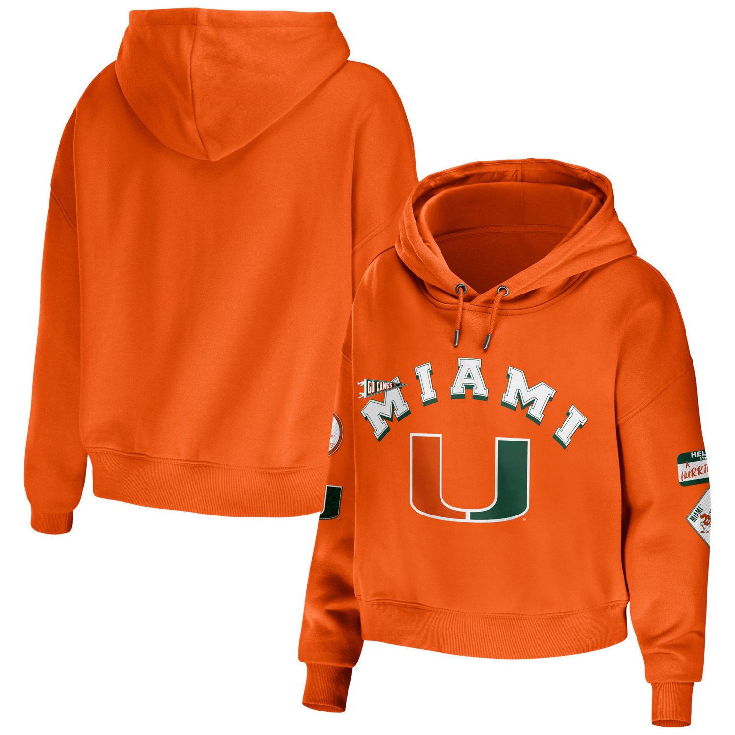 WEAR by Erin Andrews Miami Hurricanes Mixed Media Cropped Pullover ...