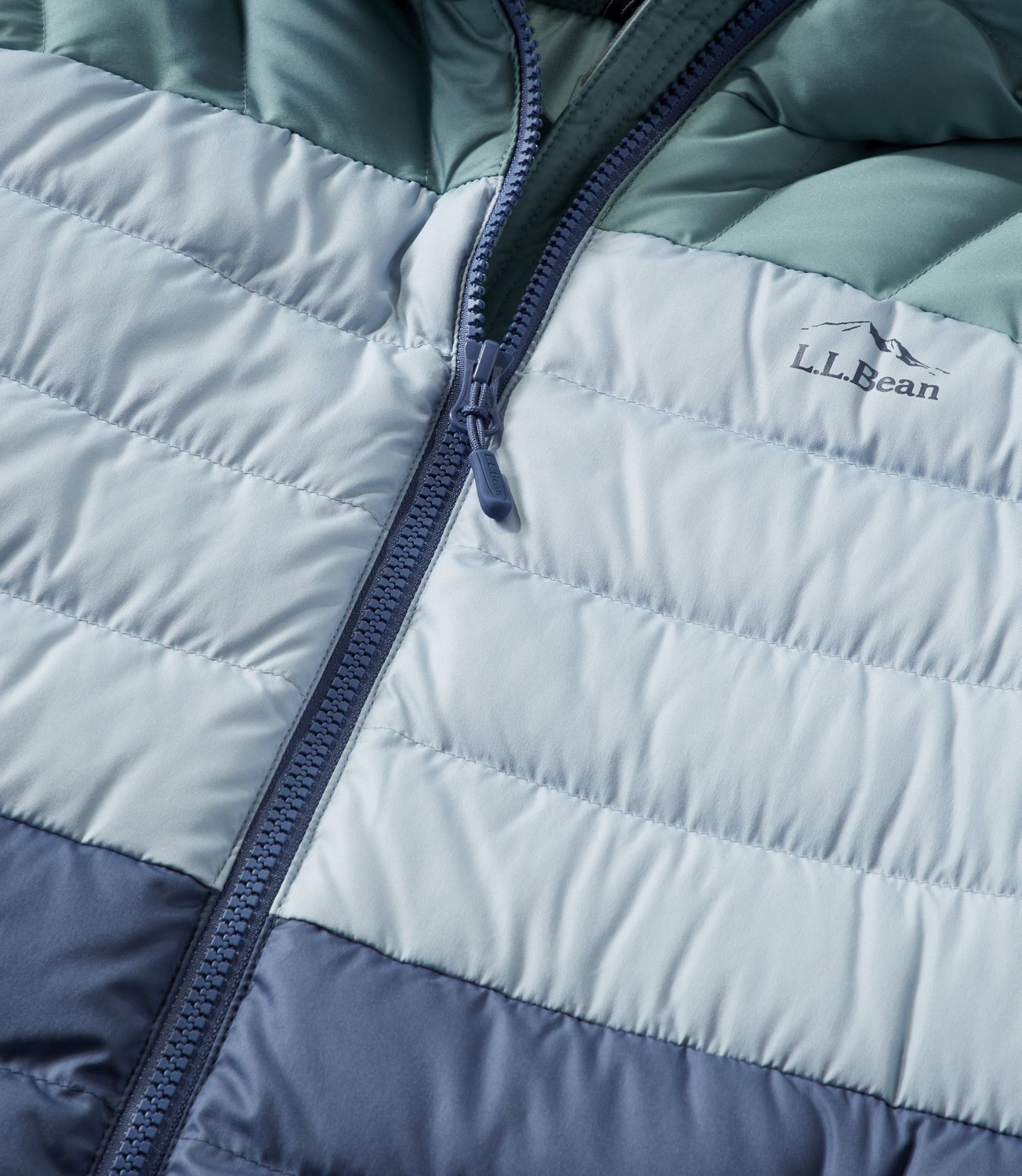 L.L.Bean Women's Bean's Down Colorblock Hooded Jacket Academy