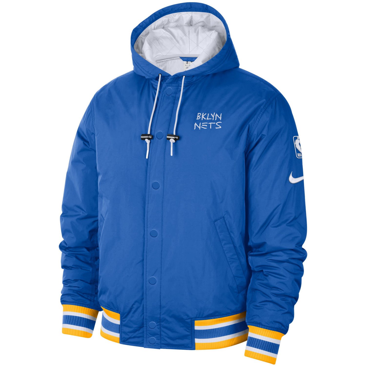 Nike /White Brooklyn Nets 2022/23 City Edition Courtside Bomber FullZip Hoodie Jacket Academy