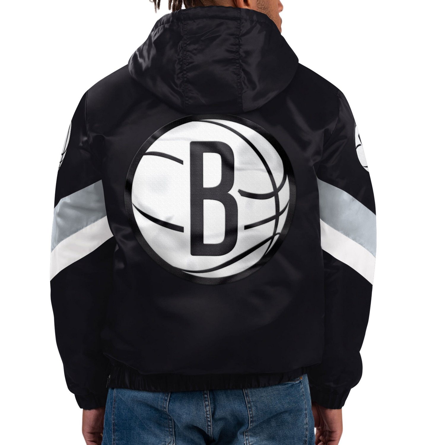 Starter Brooklyn Nets Force Play Satin Hoodie HalfZip Jacket Academy