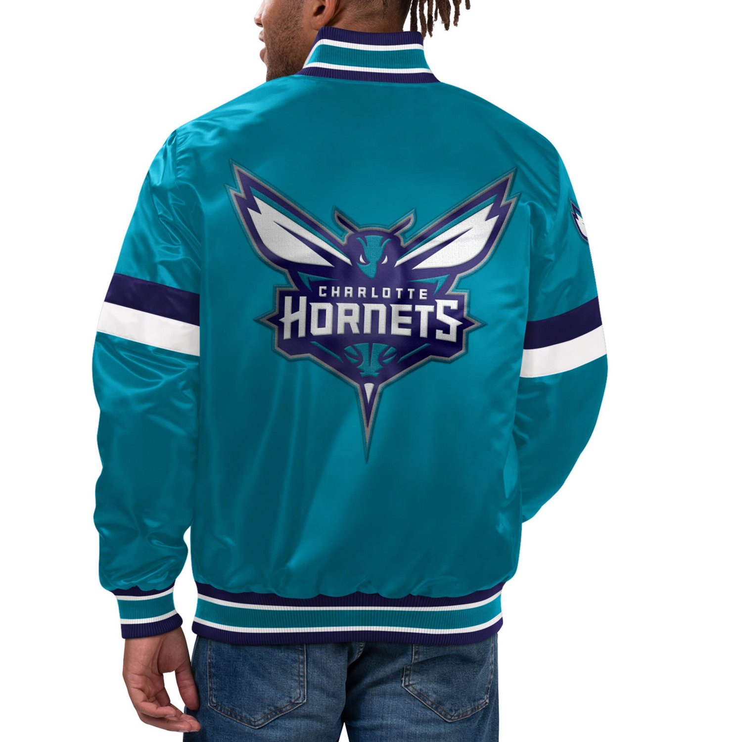 Starter Charlotte Hornets Home Game Satin Full-Snap Varsity Jacket ...