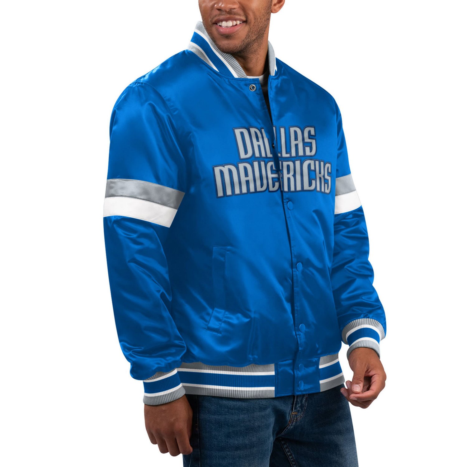 Starter Dallas Mavericks Home Game Satin Full-Snap Varsity Jacket | Academy