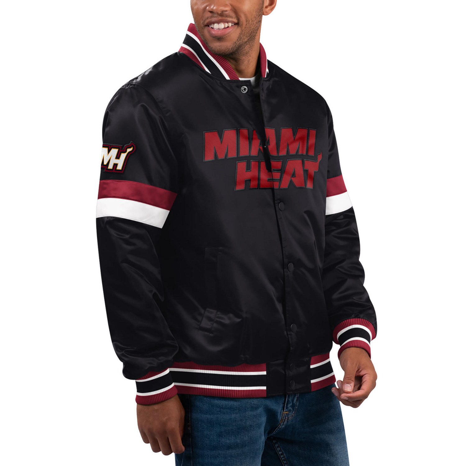 Starter Miami Heat Home Game Satin FullSnap Varsity Jacket Academy