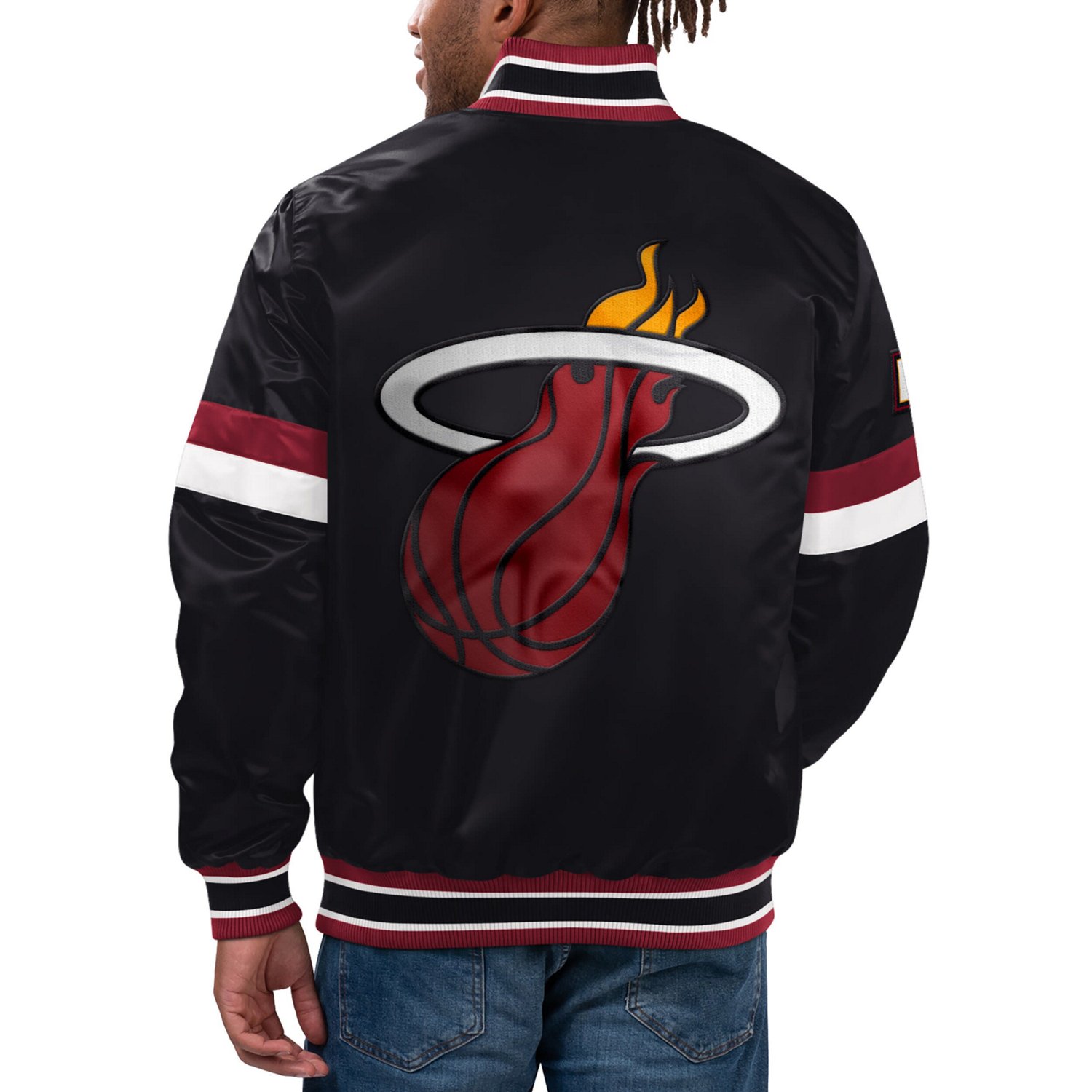 Starter Miami Heat Home Game Satin FullSnap Varsity Jacket Academy