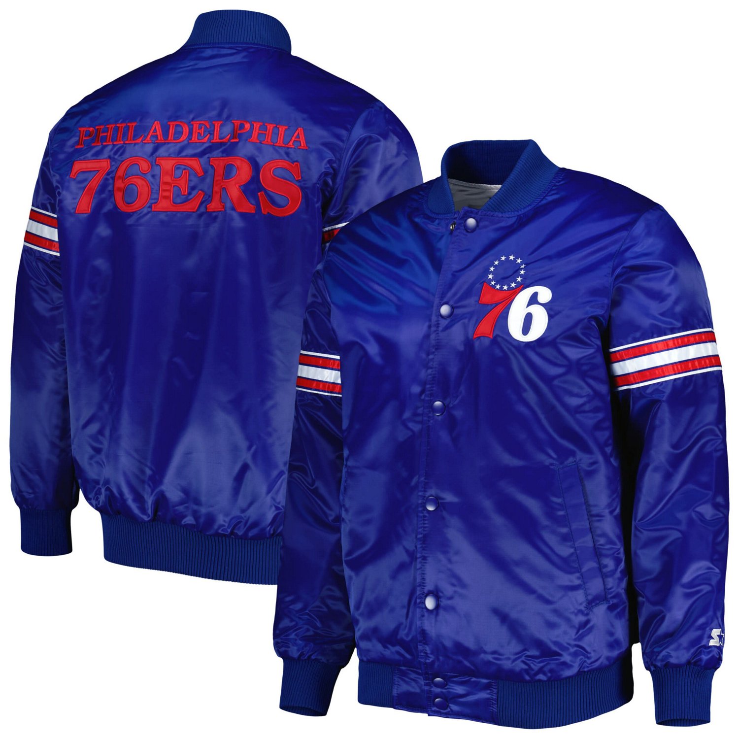 Starter Philadelphia 76ers Pick Roll Satin Full-Snap Varsity Jacket ...