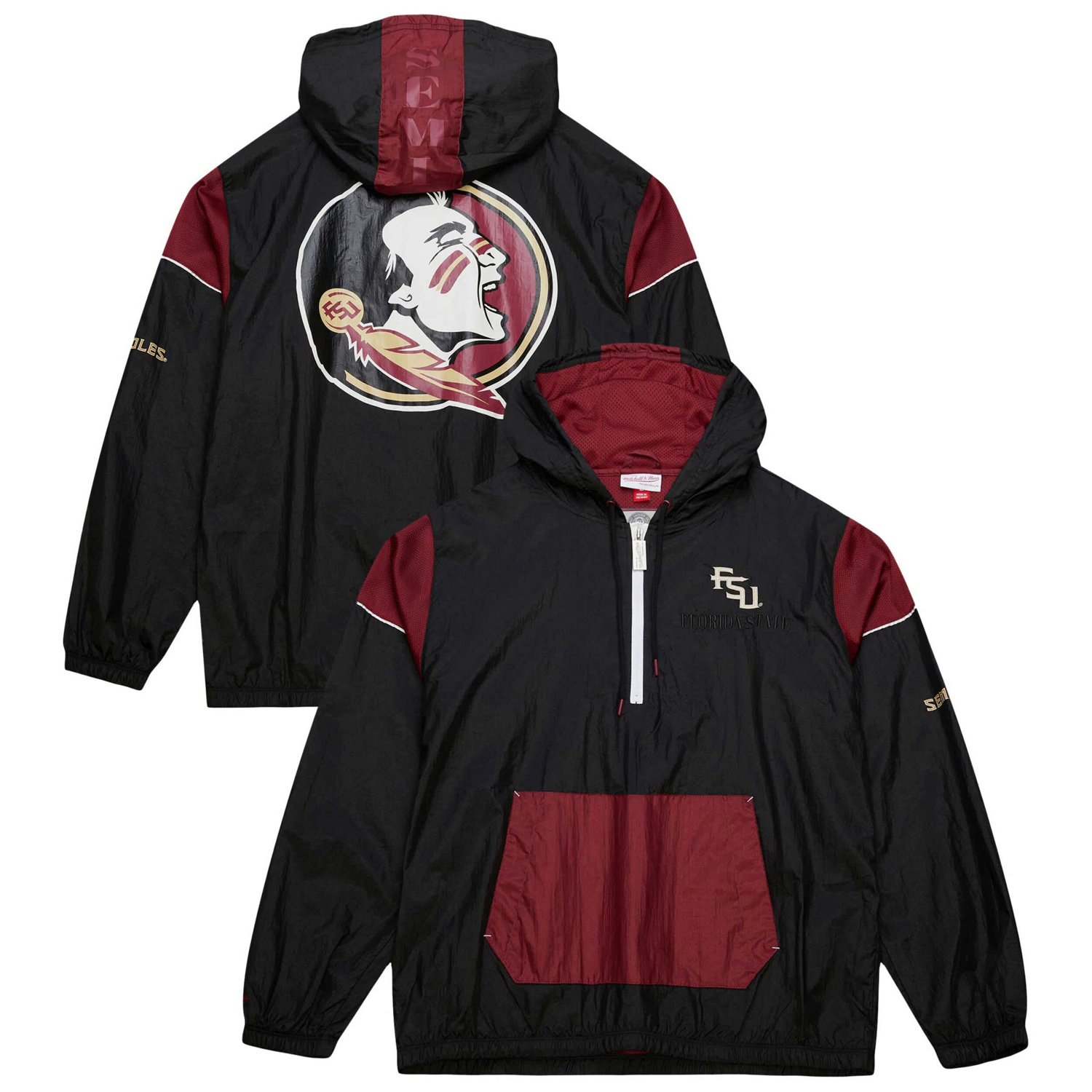 Mitchell Ness Florida State Seminoles Team 30 Anorak Half-Zip Hoodie ...