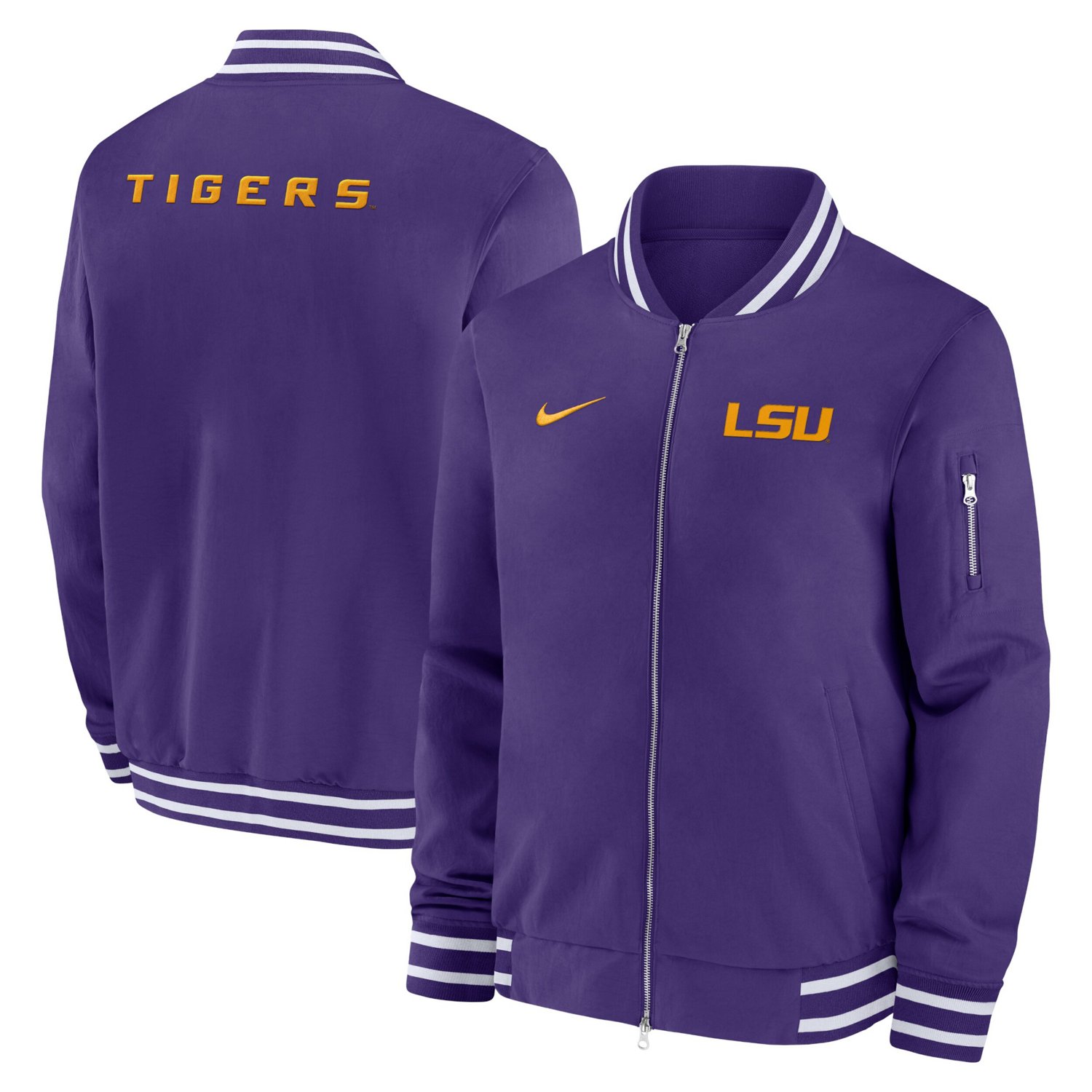 Nike LSU Tigers 2024 Sideline FullZip Bomber Jacket Academy