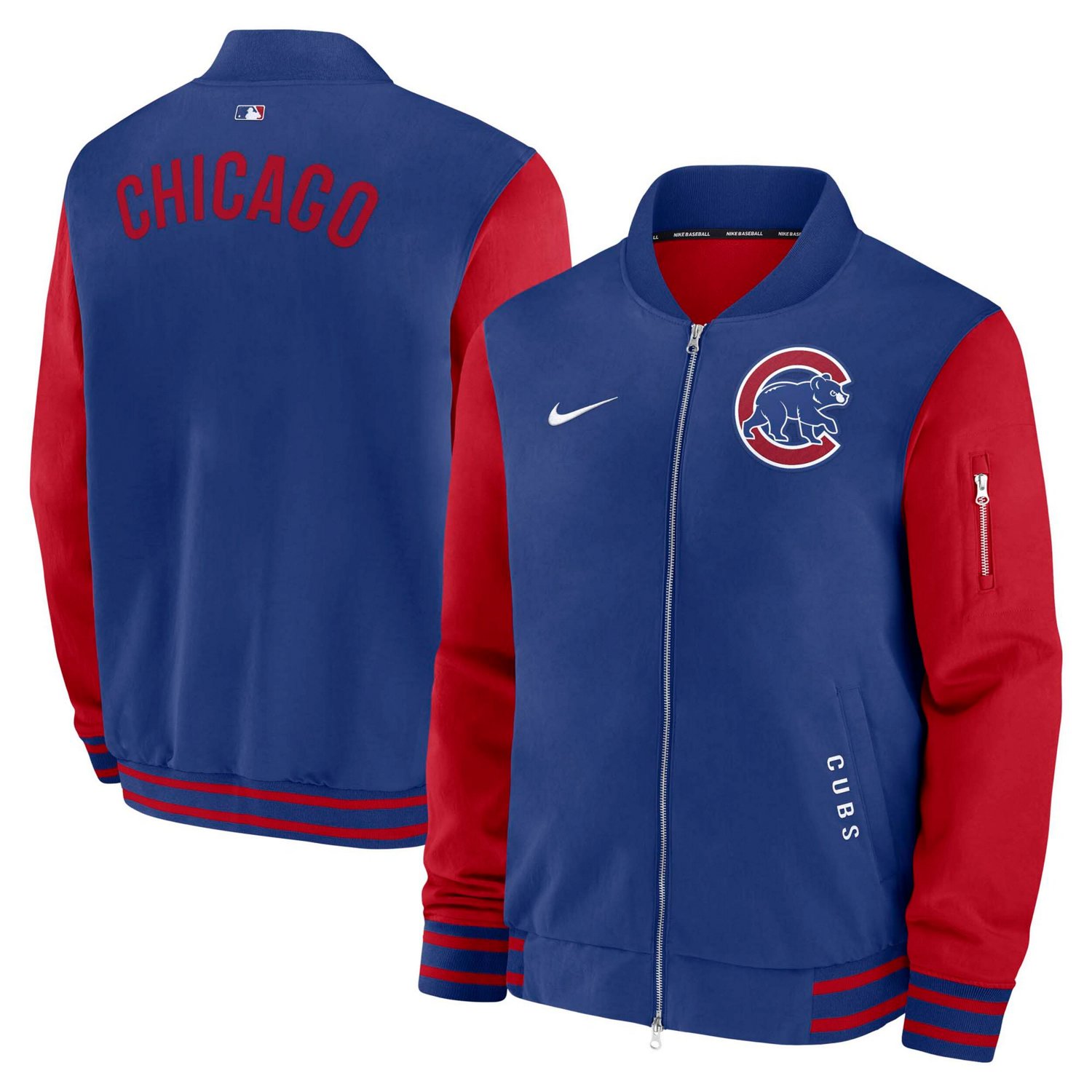 Nike Red Chicago Cubs Authentic Collection Dugout Full-Zip Bomber ...