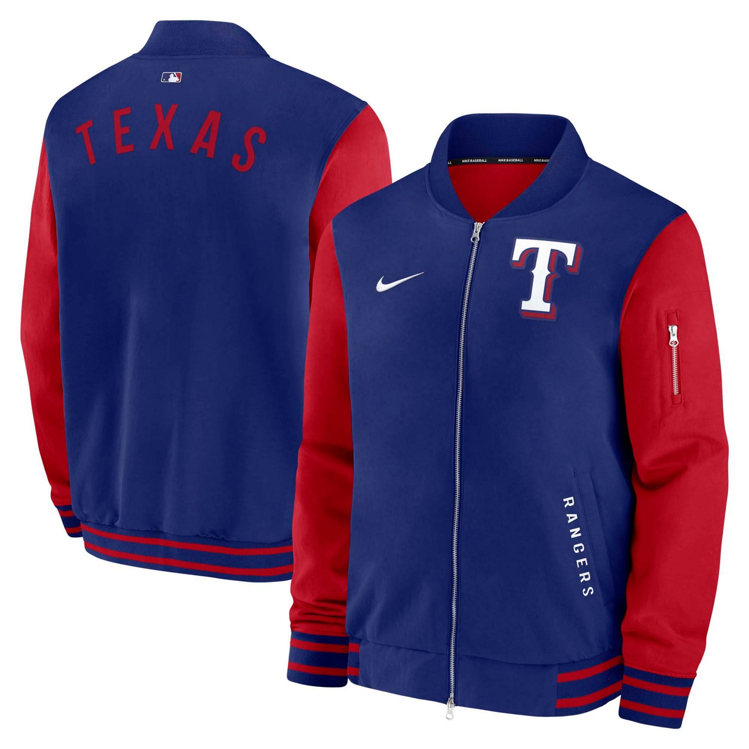 Nike Red Texas Rangers Authentic Collection Dugout Full-Zip Bomber ...