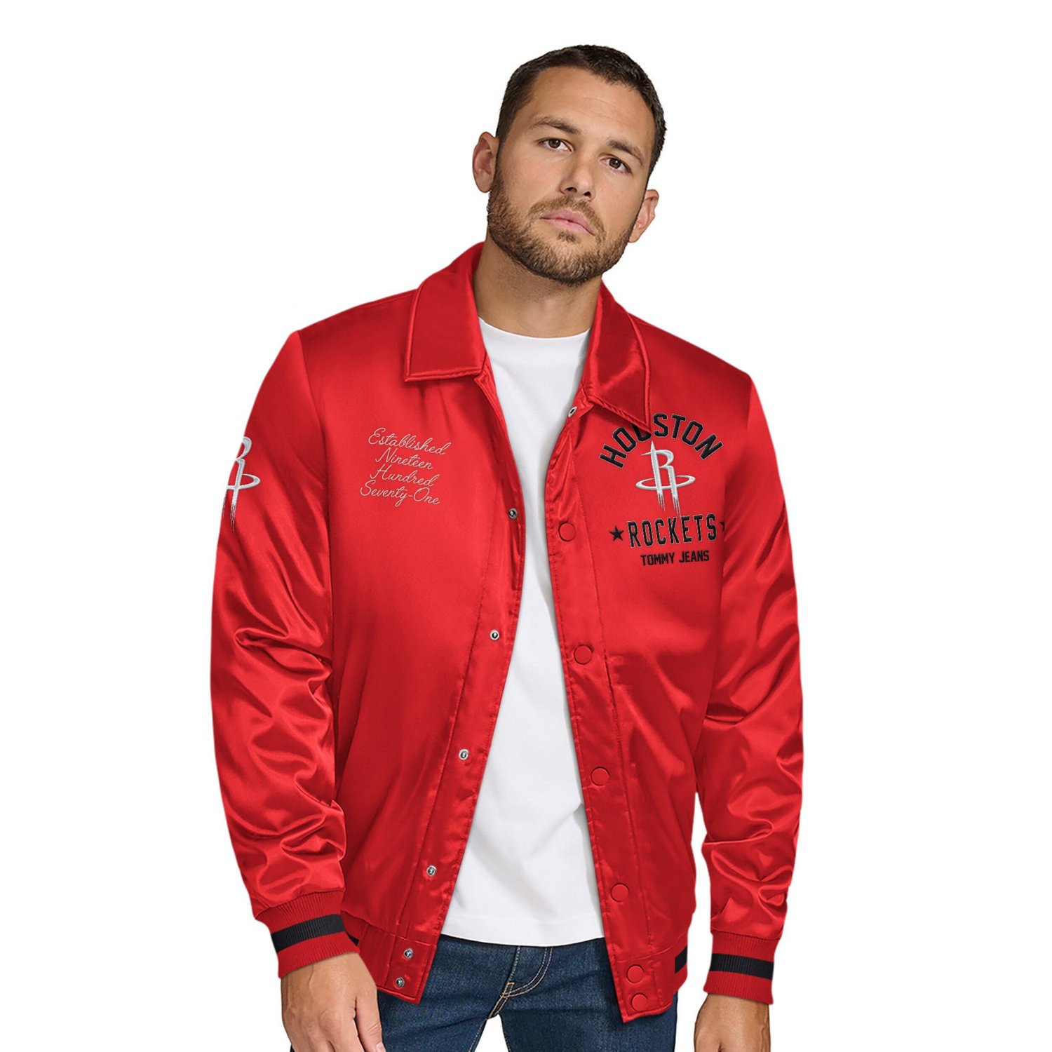 Tommy Jeans Houston Rockets Jacob Chain Stitch Applique Full-Snap ...