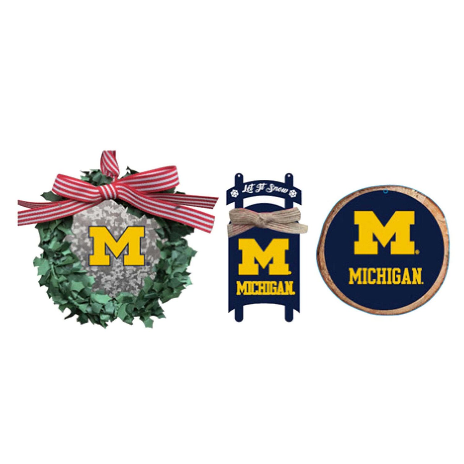 The Memory Company Michigan Wolverines Three-Pack Wreath Sled Circle
