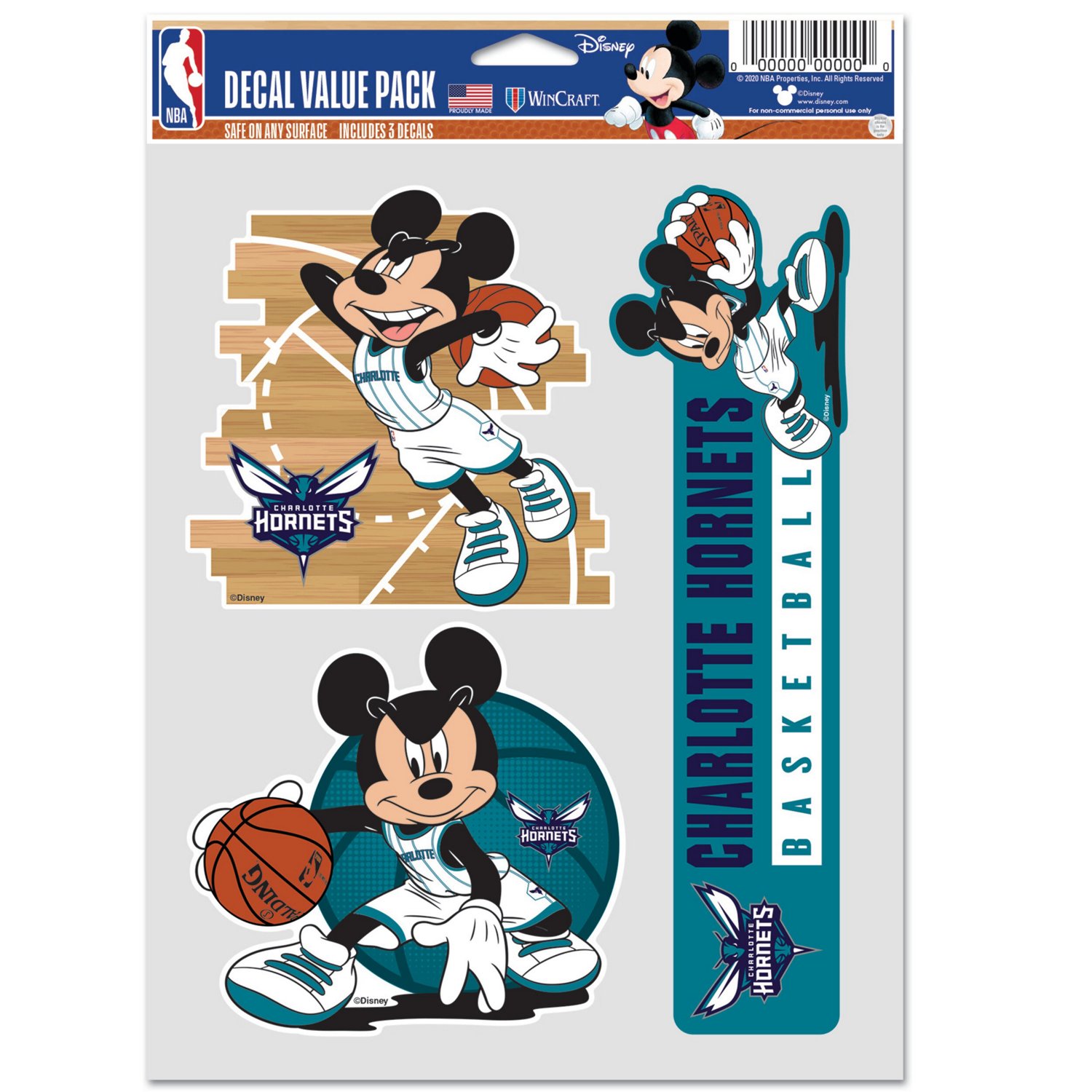 WinCraft Charlotte Hornets Disney Mickey Mouse Team 3-Pack Decal Set ...