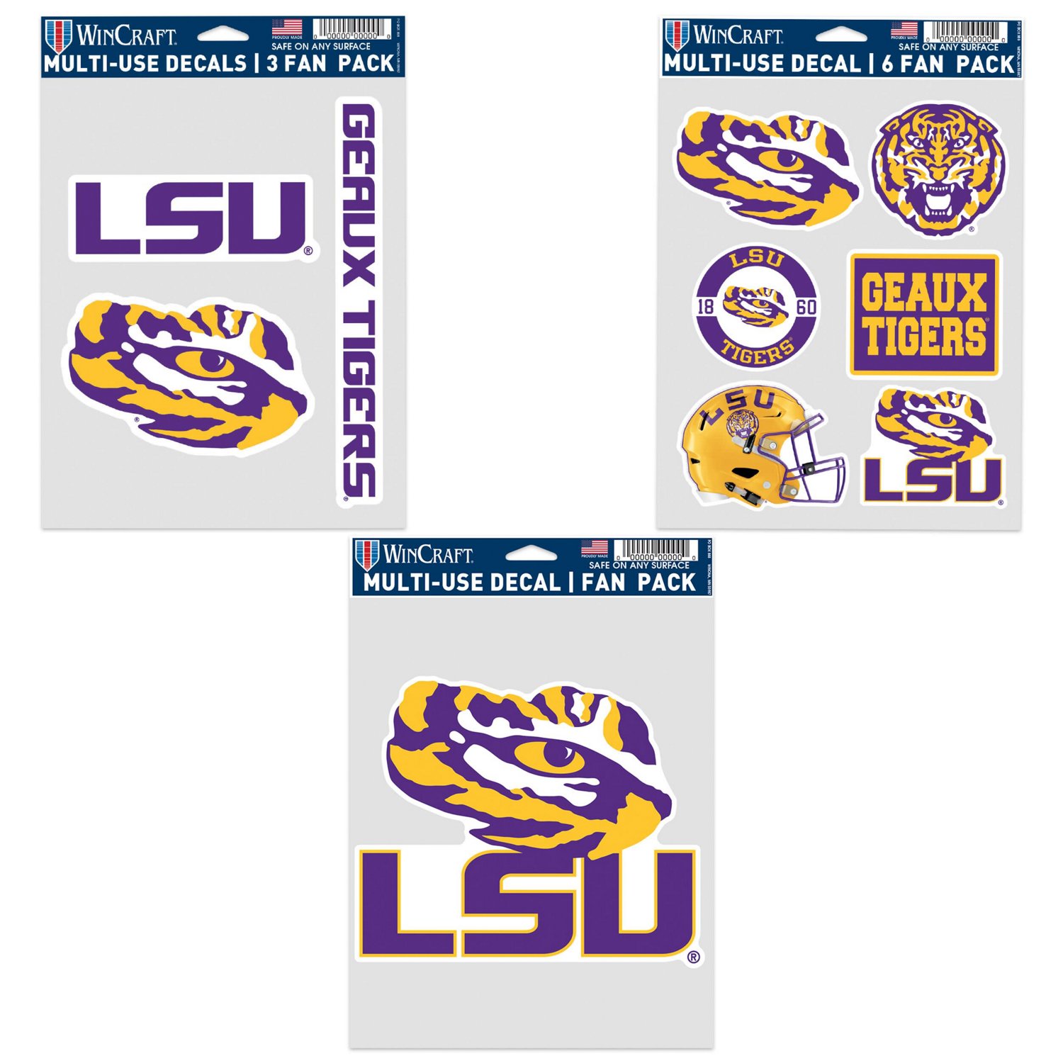 WinCraft LSU Tigers Three-Pack Fan Decal Set | Academy