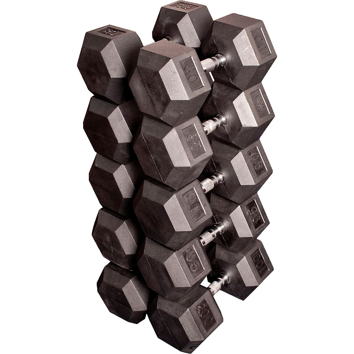 Body Solid 80 100 lb. Rubber Coated Hex Dumbbell Set Academy