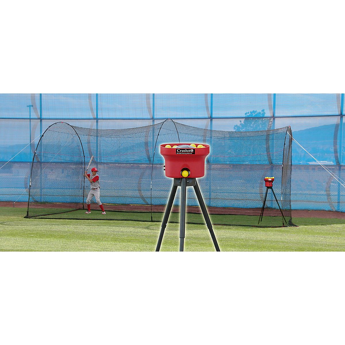 Heater Sports Crusher Mini LiteBall Pitching Machine and 22 ft Power