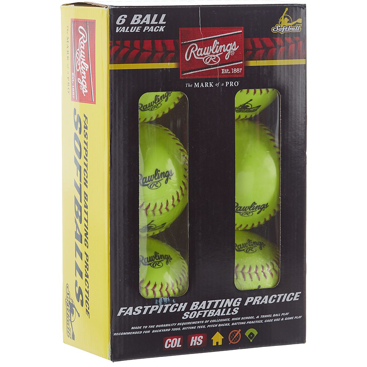 Lot De 6 Balles De Softball Rawlings Fastpitch - 11 Pouces (NCAA, Récréatif) Neuves