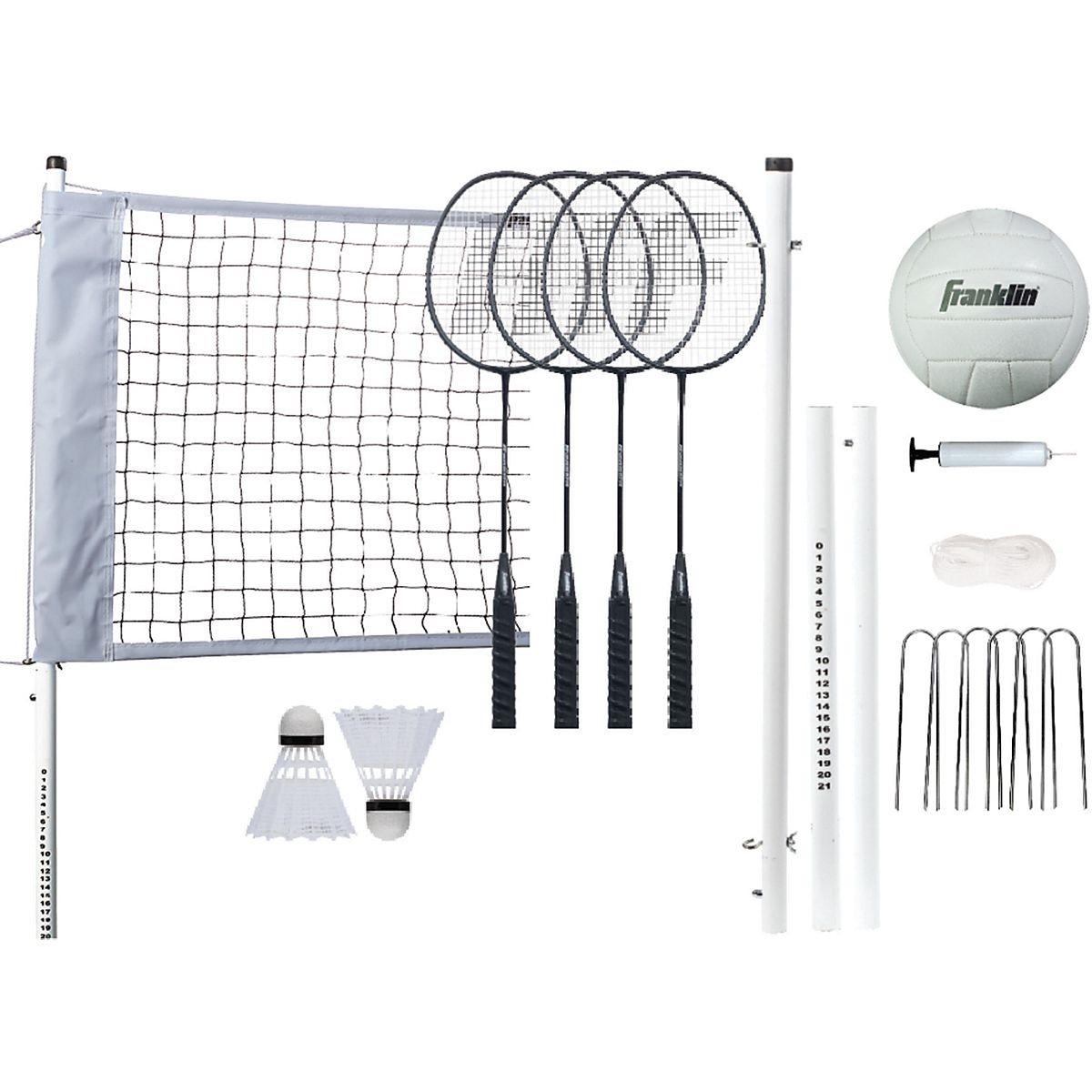 Franklin Sports Badminton Net Starter Set - Includes 4 Steel Rackets, 2  Birdies, Adjustable Net and Stakes - Backyard or Beach Badminton Set - Easy