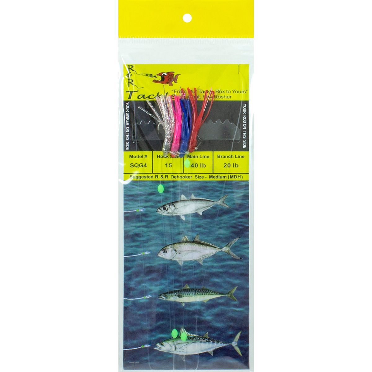 R&R Tackle SQG4 Sabiki Size 15 Hooks with Weighted Multi-Color Squids  4-Pack