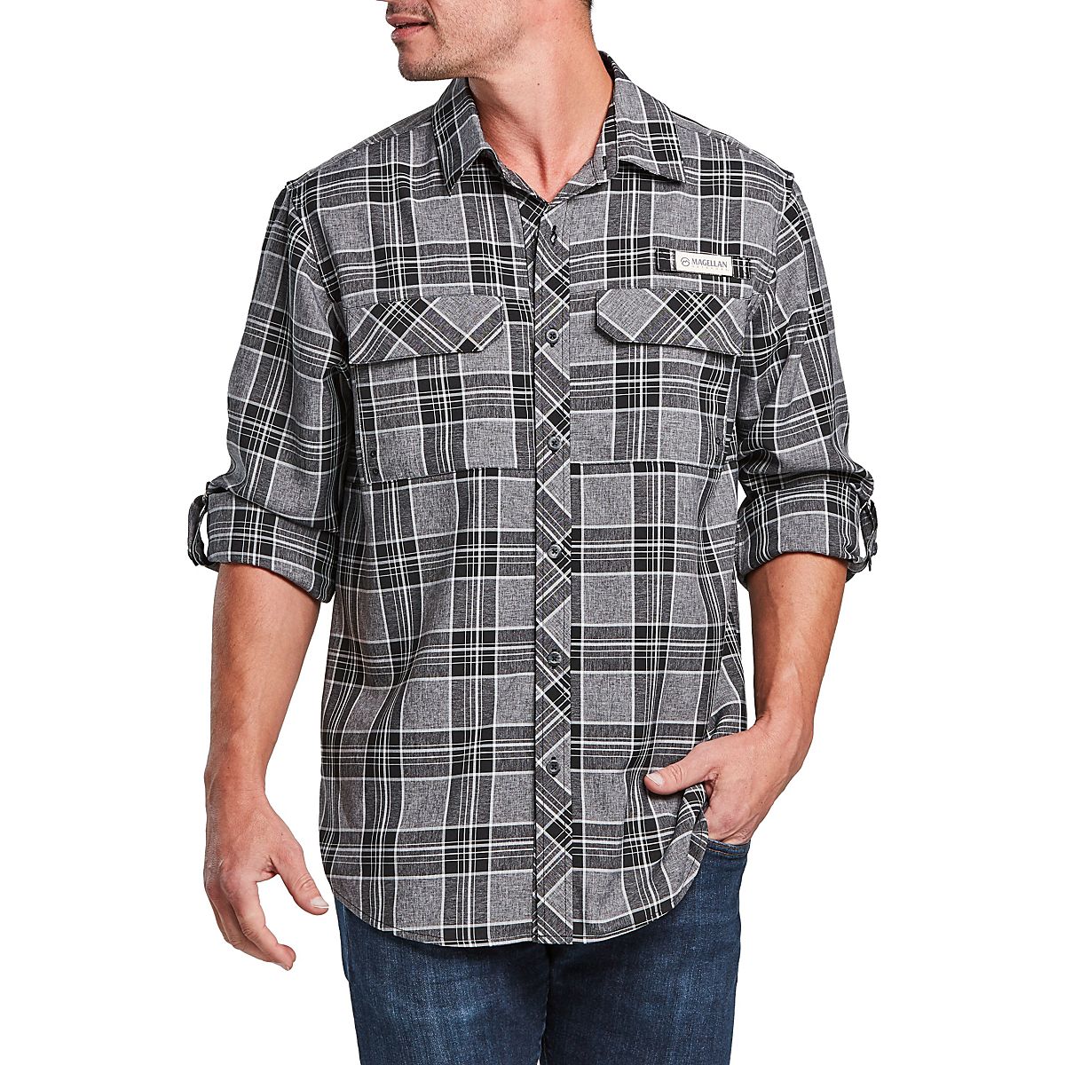 Magellan Outdoors Men's Barton Creek Outdoor Plaid Long Sleeve Shirt |  Academy