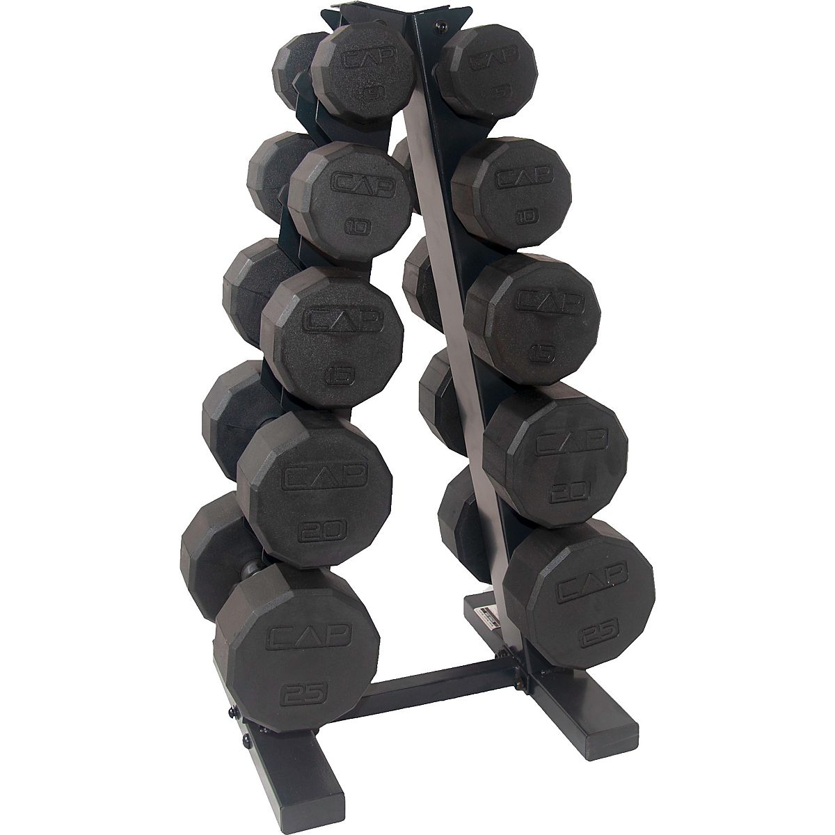 CAP 12 sided Coated Dumbbell Set with Storage Rack Academy