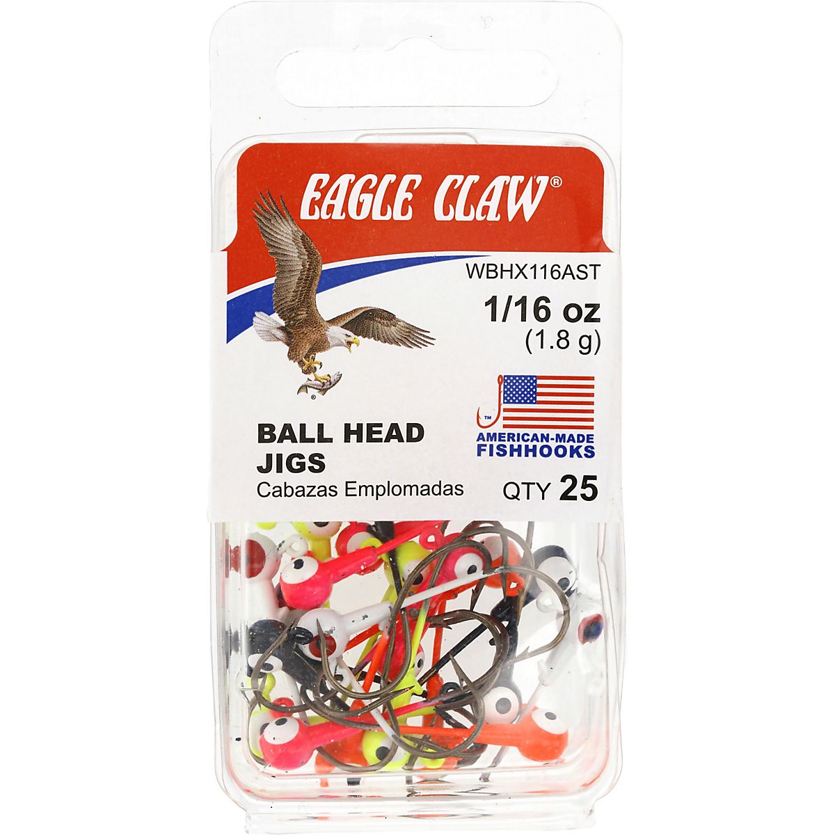 1/8 oz round head jig heads painted 12 pack Eagle Claw size 1 hooks