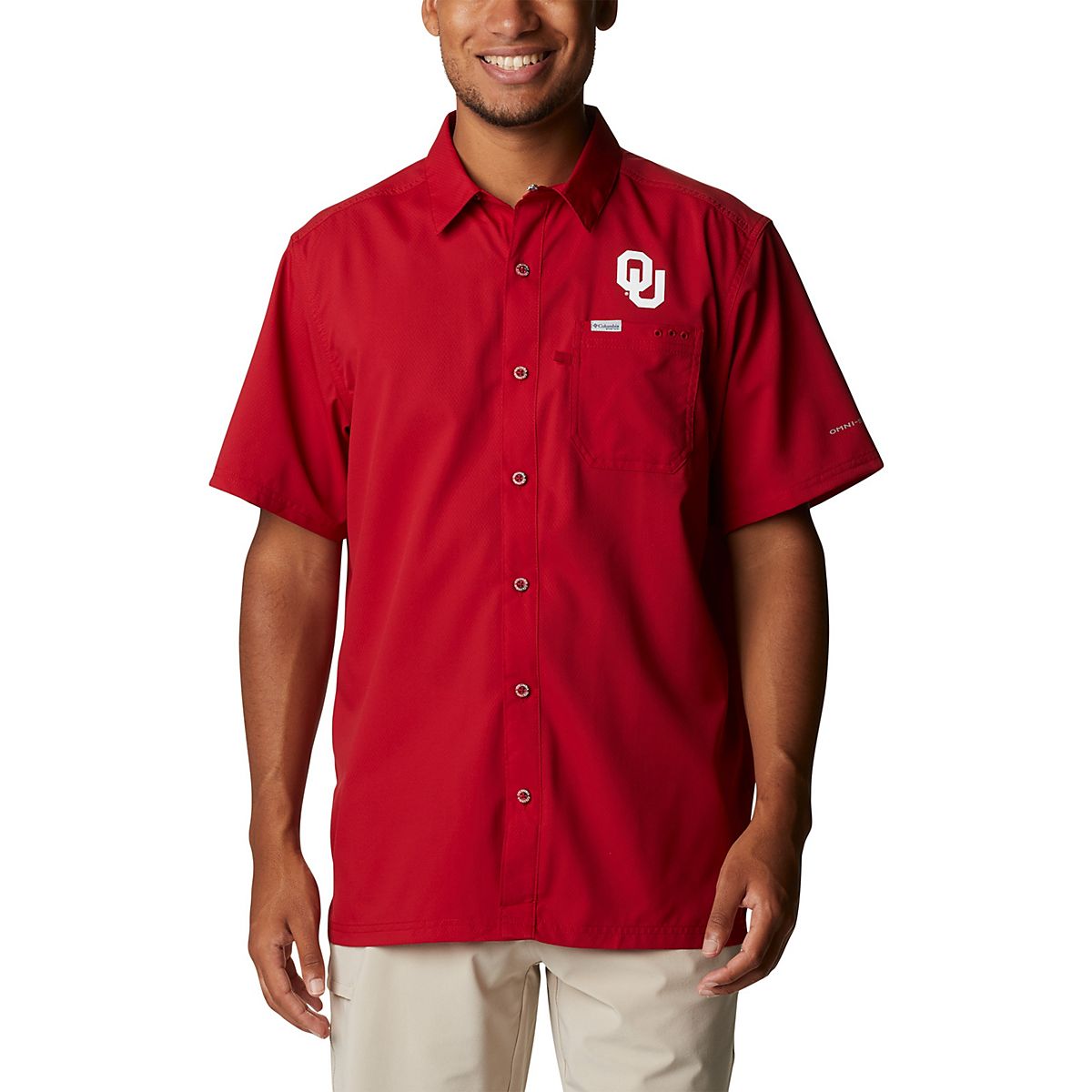 Columbia Sportswear Men's University of Oklahoma Slack Tide Flag Camp Button Down Shirt
