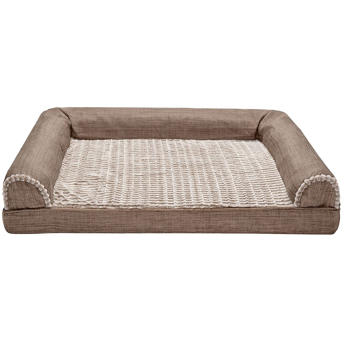 FurHaven Orthopedic Luxe Fur and Linen Large Sofa Pet Bed