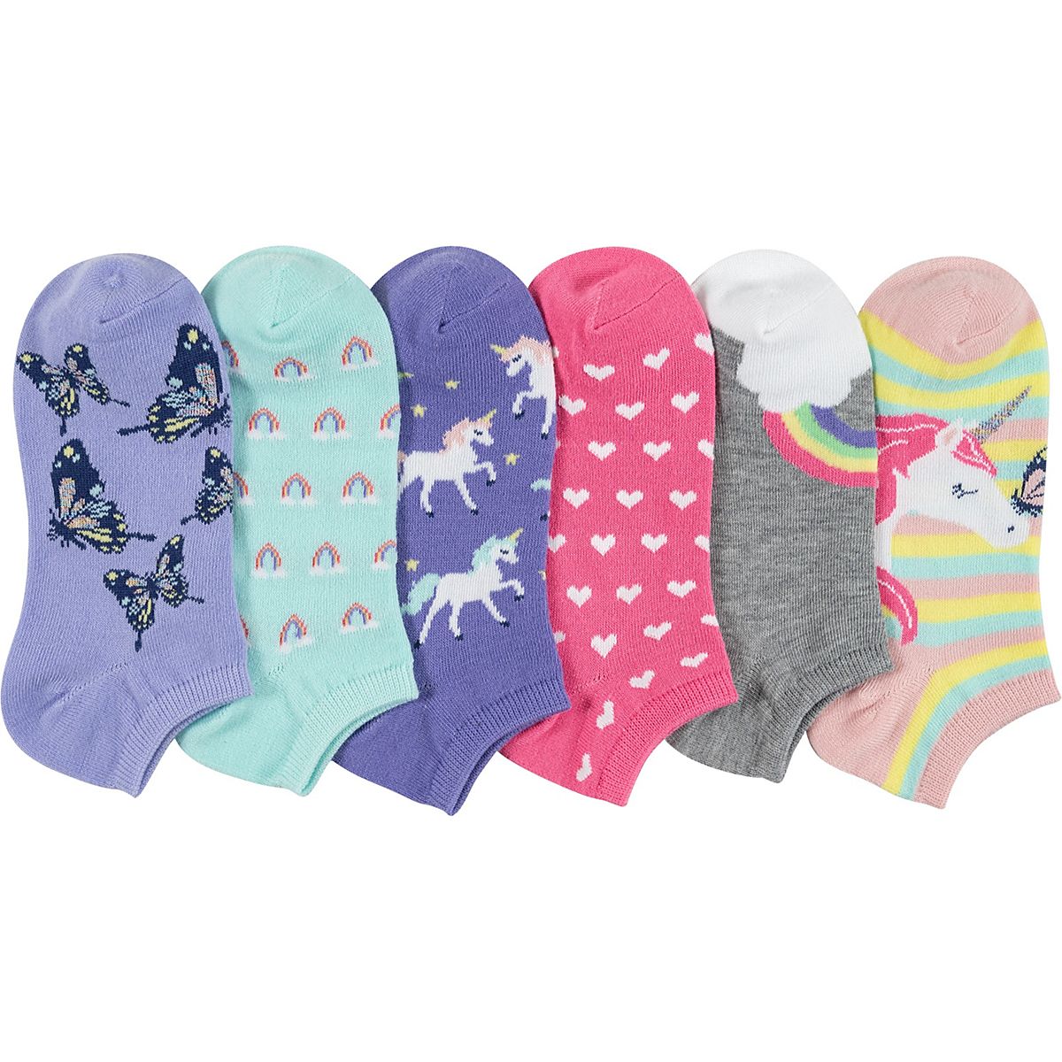 BCG Butterfly Unicorn No Show Socks 6 Pack