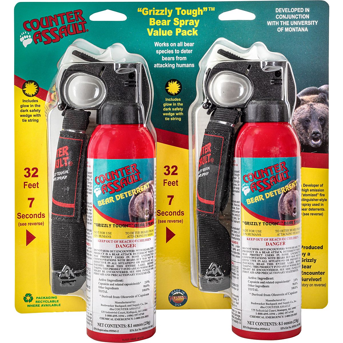 Counter Assault 32 ft Bear Pepper Spray 2Pack Academy