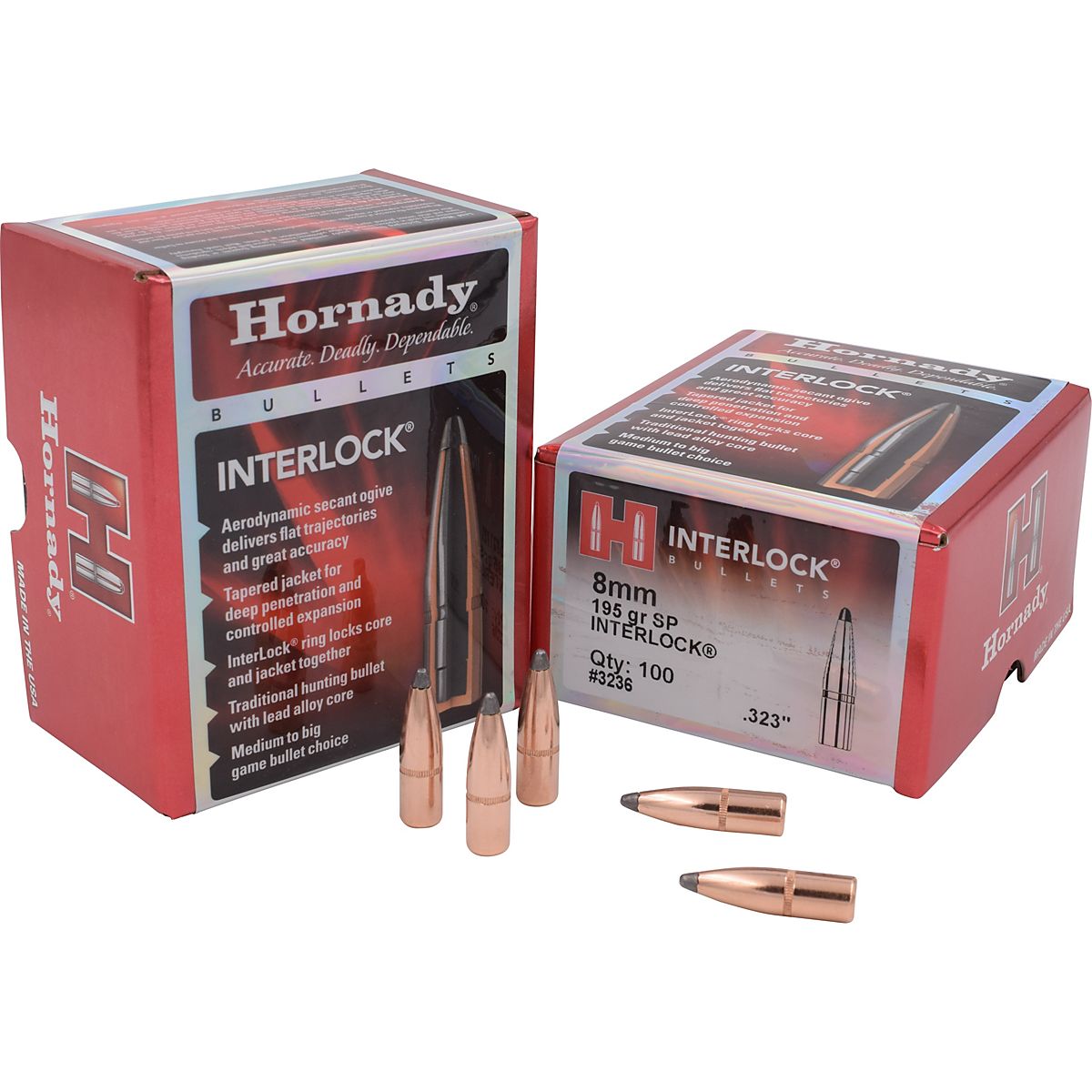 Hornady InterLock 8mm .323 195-Grain Rifle Ammunition - 100 Rounds ...