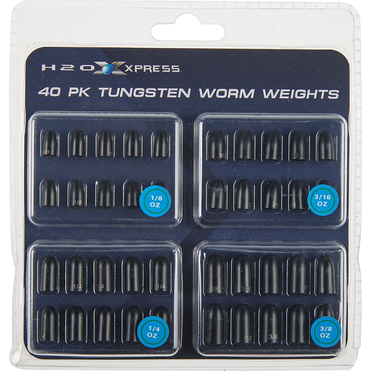 H2O Xpress Tungsten Worm Weights 40Pack Academy