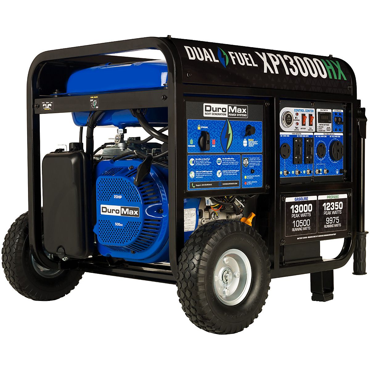 DuroMax 13,000 W 500cc Dual Fuel Portable HX Generator with CO